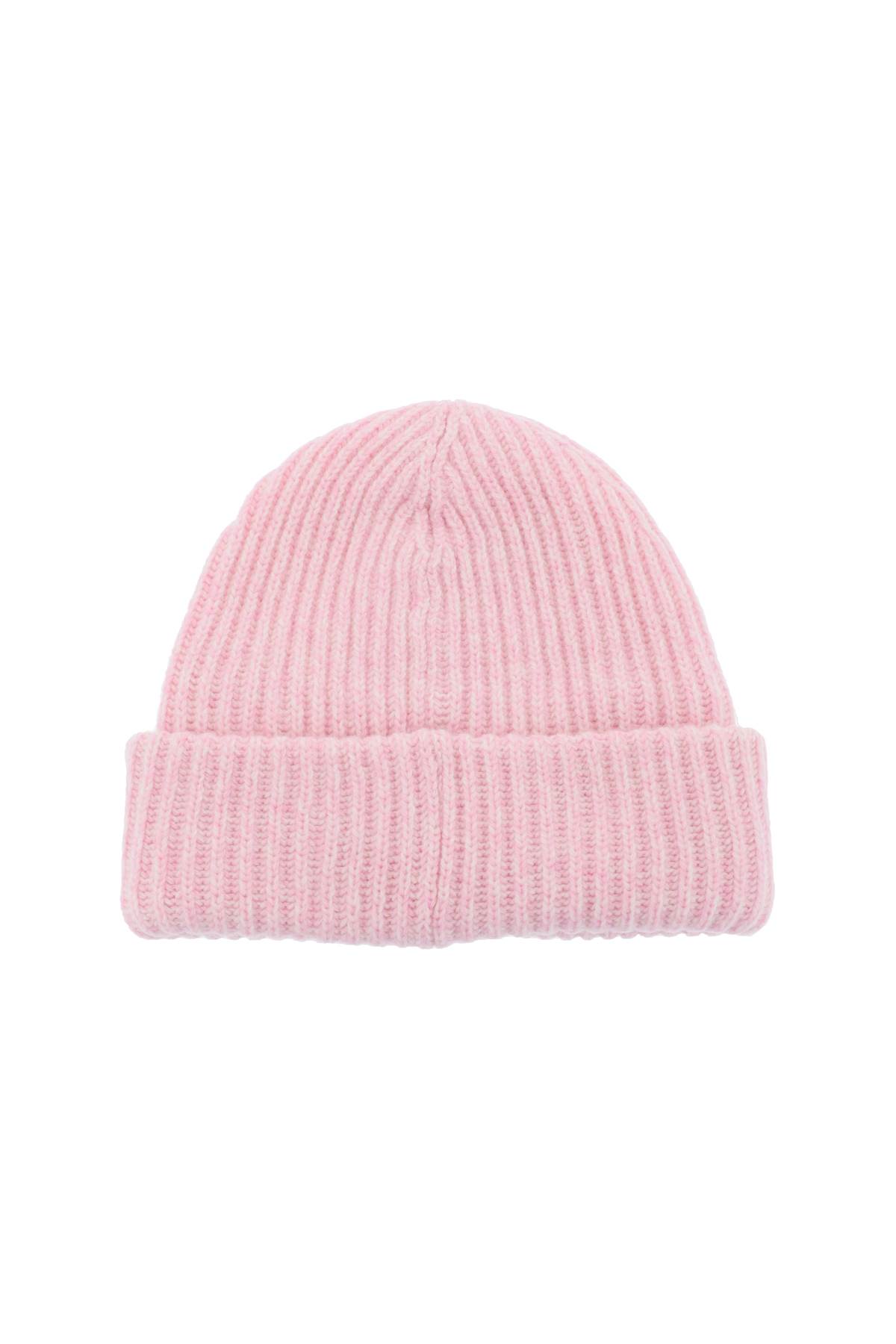 Shop Ganni Beanie Hat With Logo Patch In Lilac Sachet (pink)