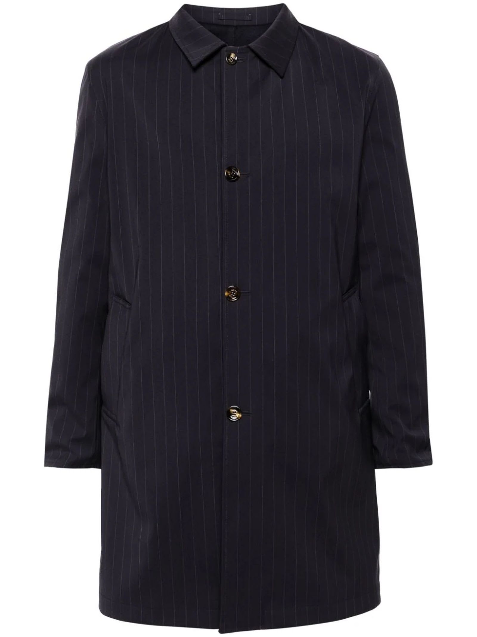 Navy Blue Wool-cashmere Blend Reversible Coat