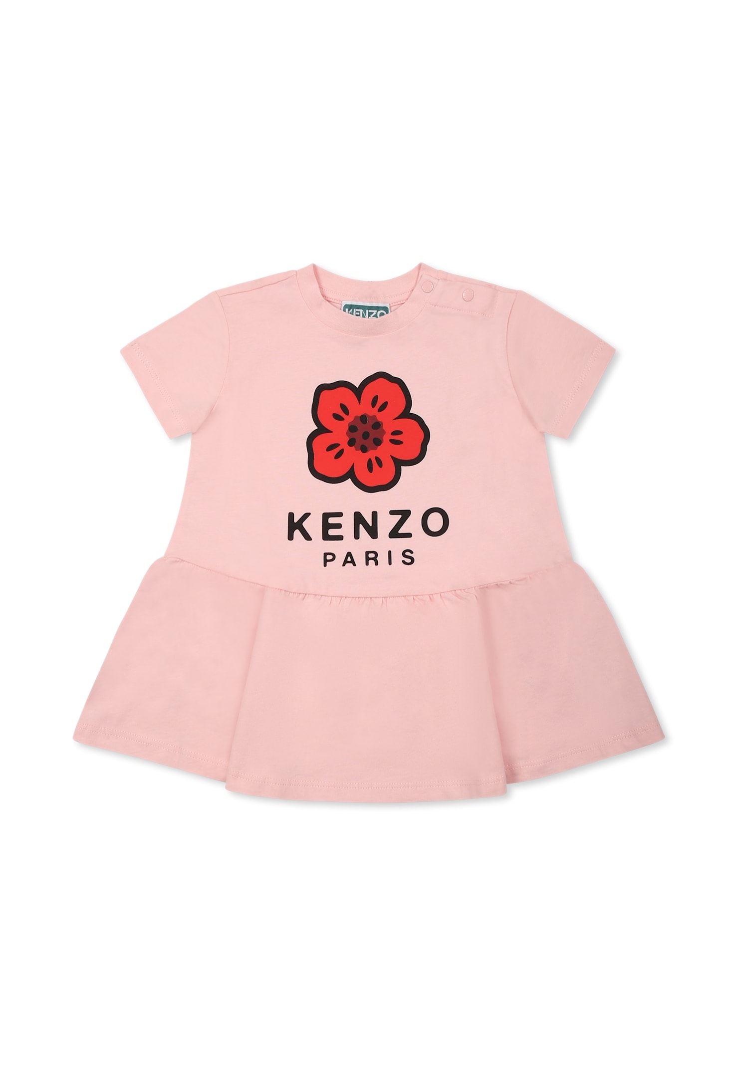 Kenzo Pink Dress For Baby Girl Wih Boke Flower In Pink