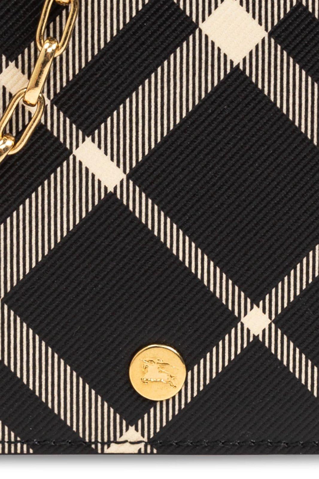 Shop Burberry Mini Check-printed Chain Strap Wallet In Nero