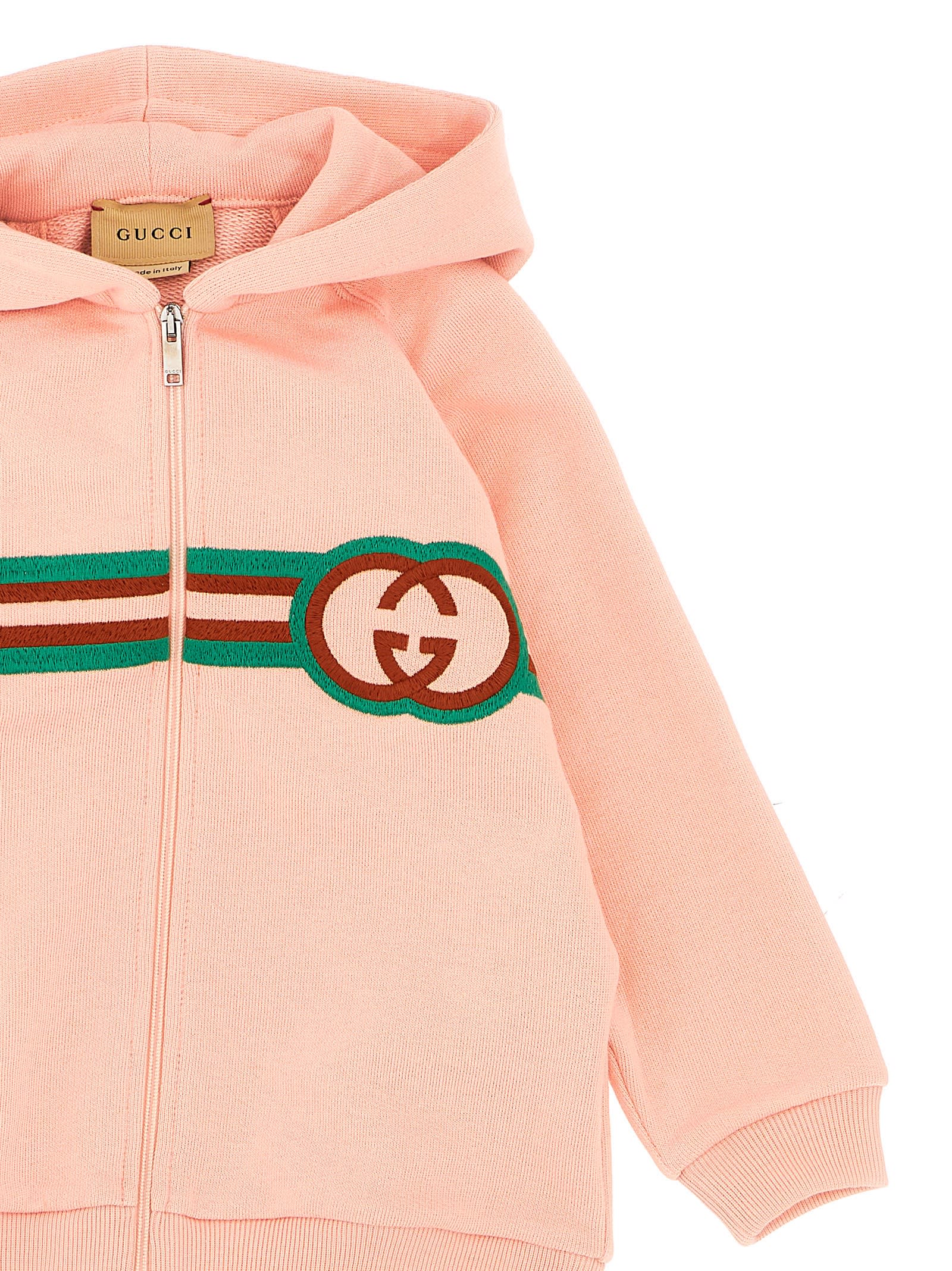 Shop Gucci Logo Embroidery Hoodie In Pink