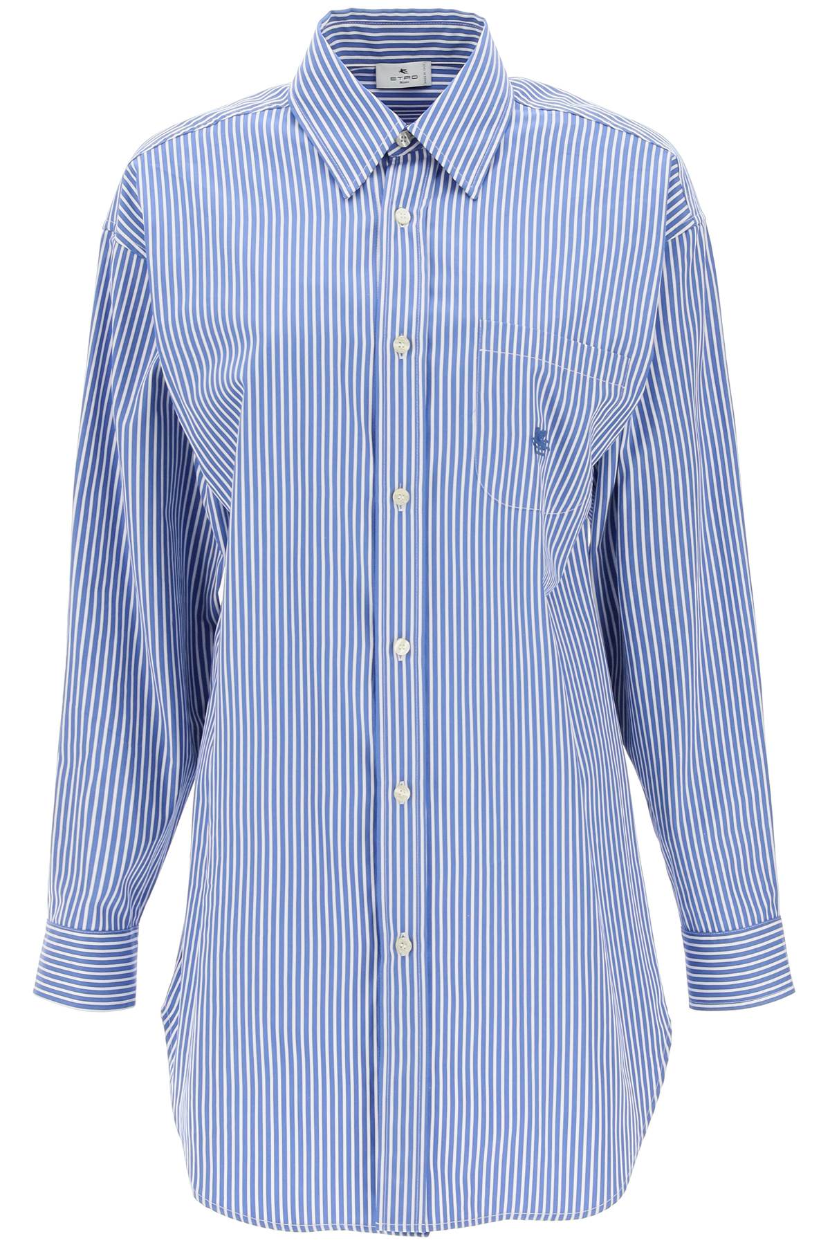 Etro Striped Cotton Oversized Shirt In Blue