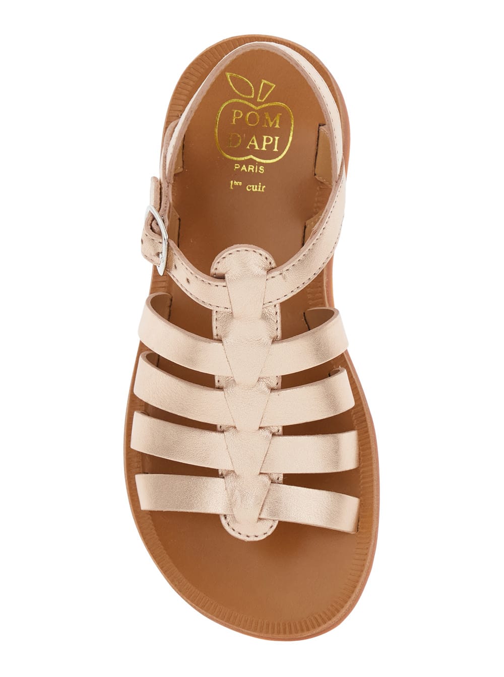 Pom D'api Plagette Metallic Sandals With Open Toe And Laminated Band Details In Leather Girl In Silver