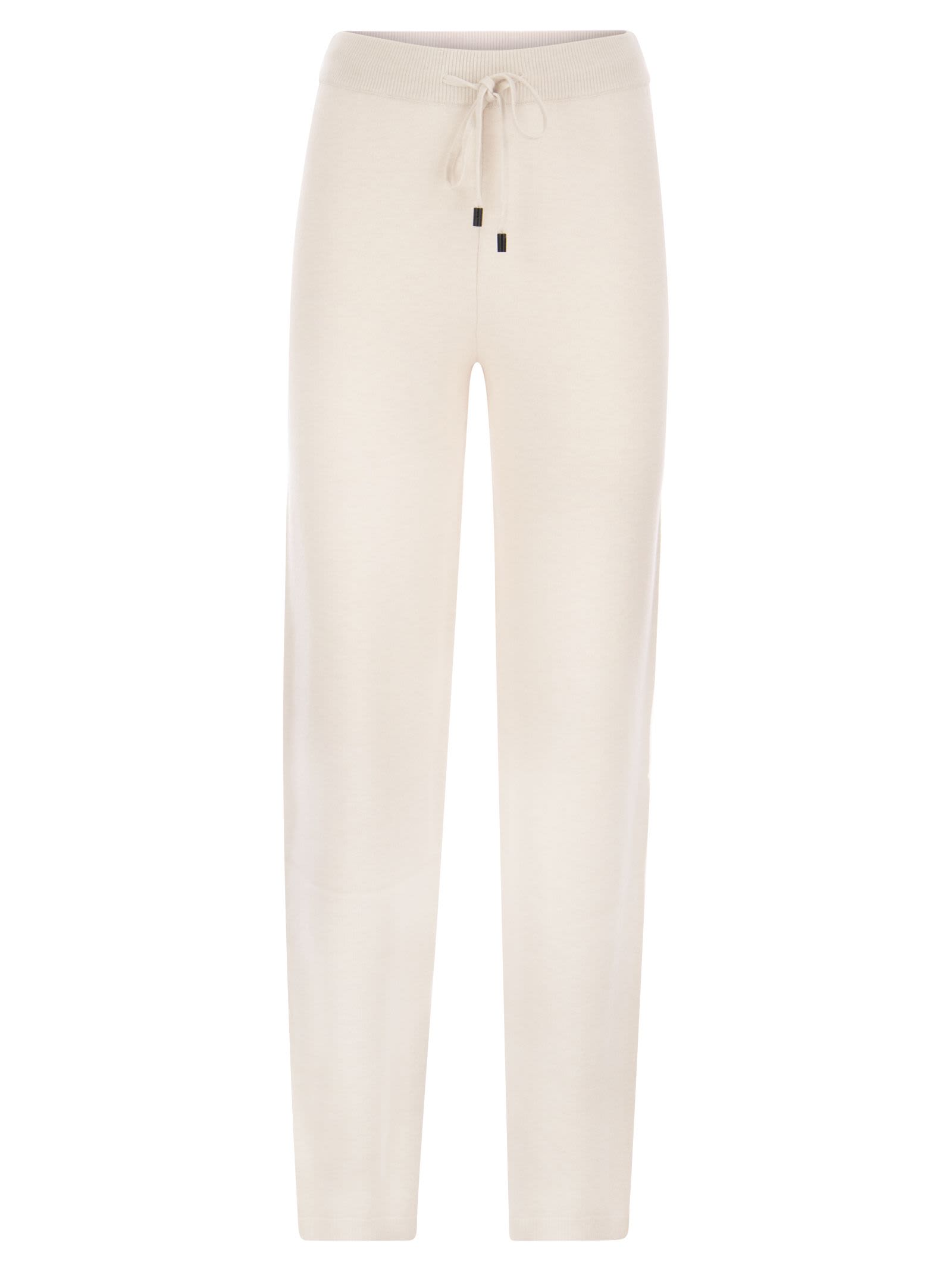 Shop Peserico Wool, Silk And Cashmere Knit Trousers In Chalk
