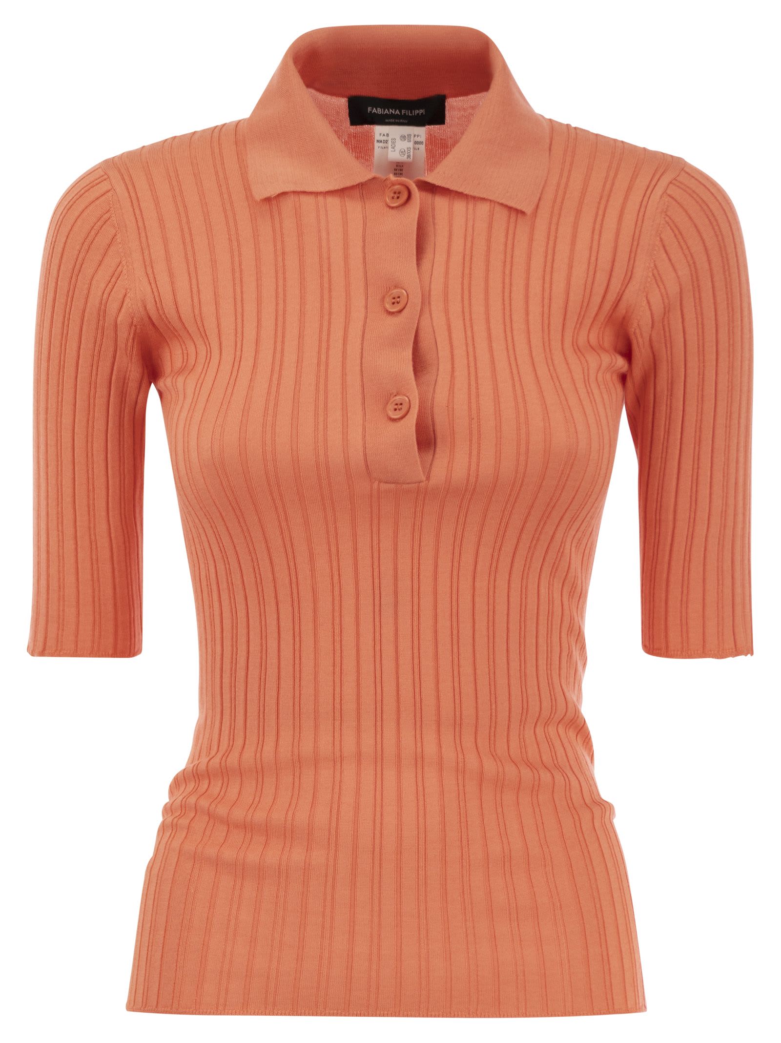 Shop Fabiana Filippi Silk And Cotton Blend Polo Shirt In Orange
