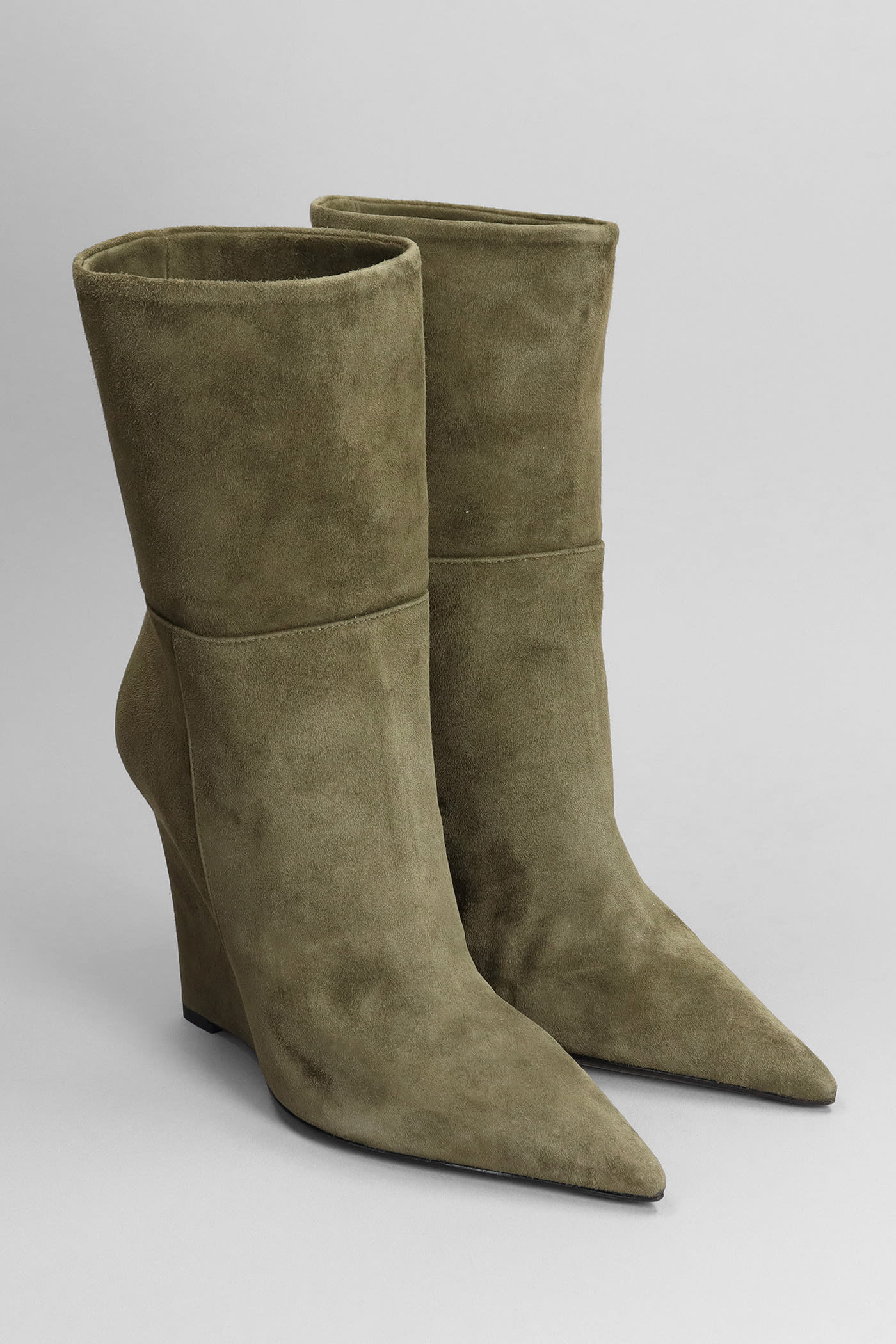 Shop Alevì Bay 100 High Heels Ankle Boots In Green Suede In Forest