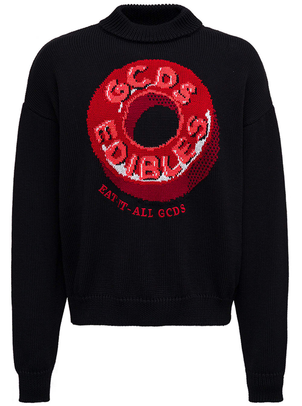 GCDS Black Sweater In Wool Blend With Candy Print