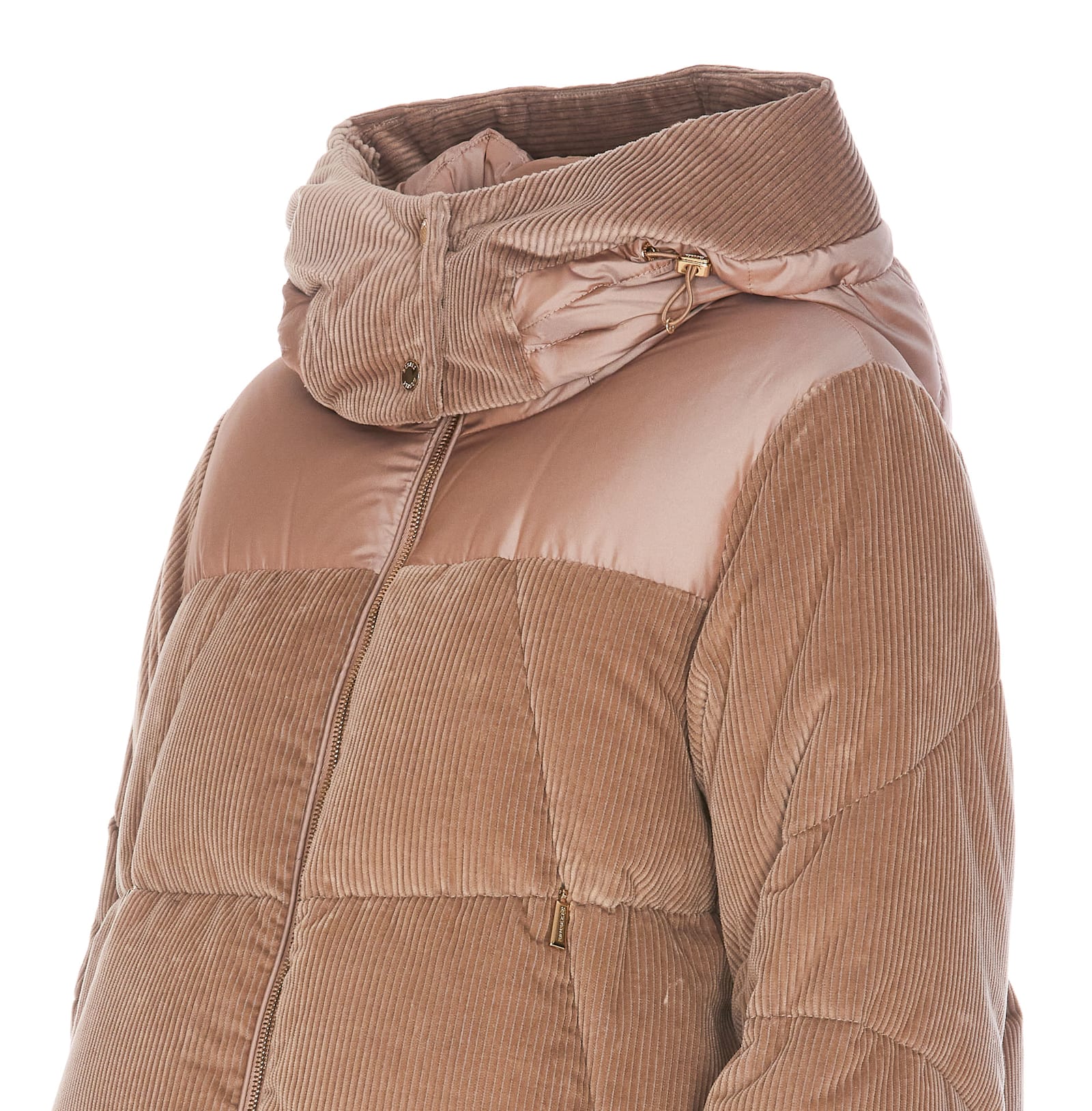 Moorer Quilted Velvet Hooded Jacket With Corduroy Panels In Brown
