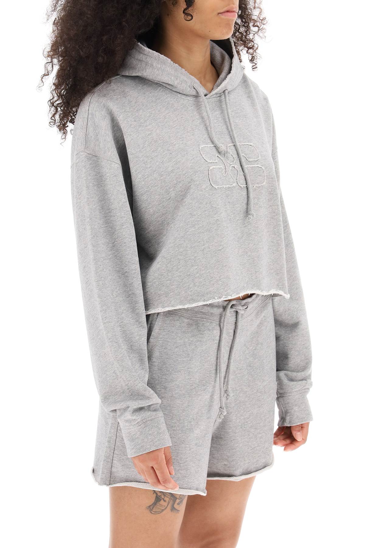 Shop Ganni Isoli Cropped Hoodie In Grey