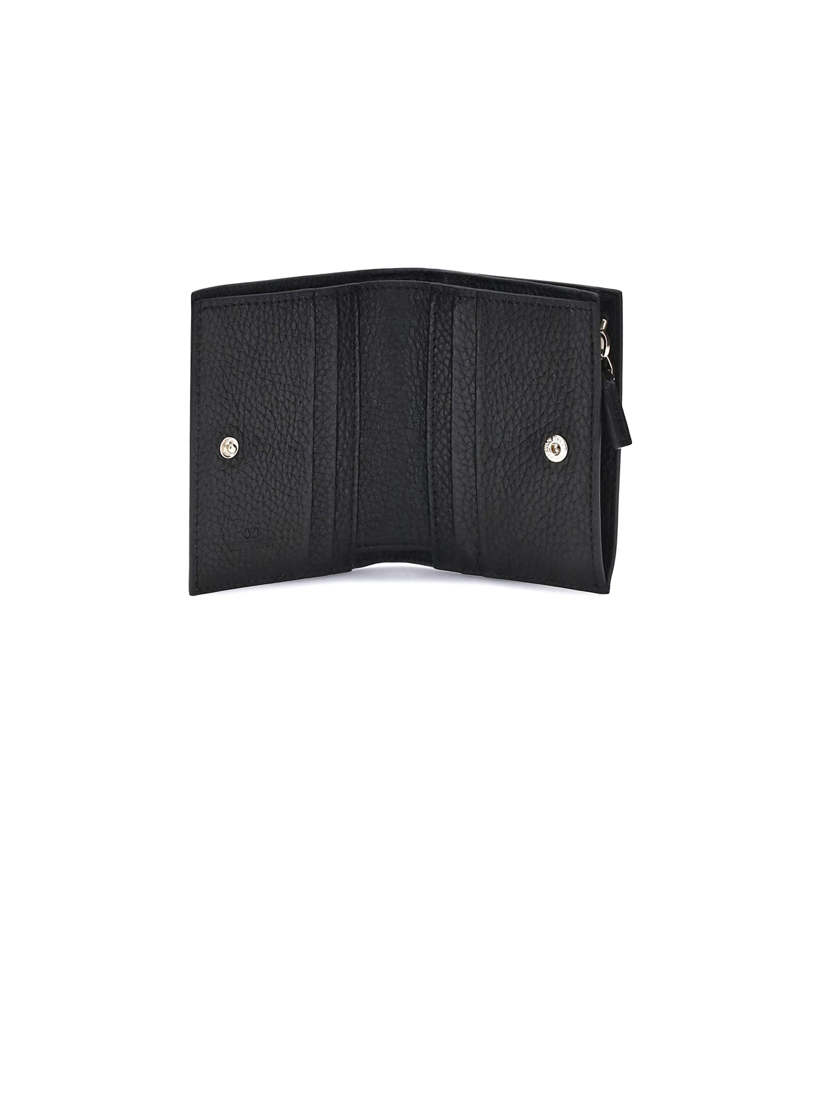 Valentino Rockstud Compact Leather Wallet In Black