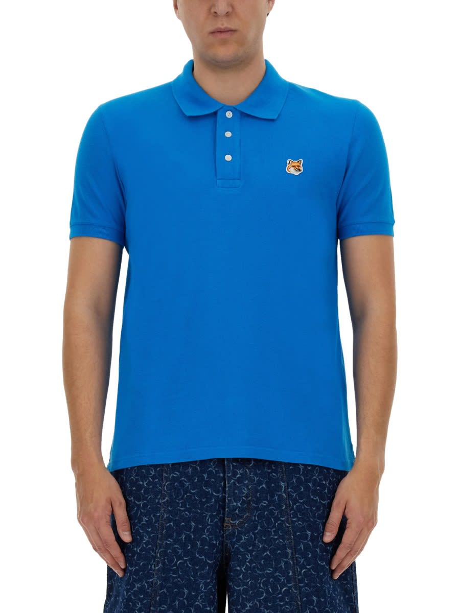 Shop Maison Kitsuné Polo Shirt Fox Head In Blue