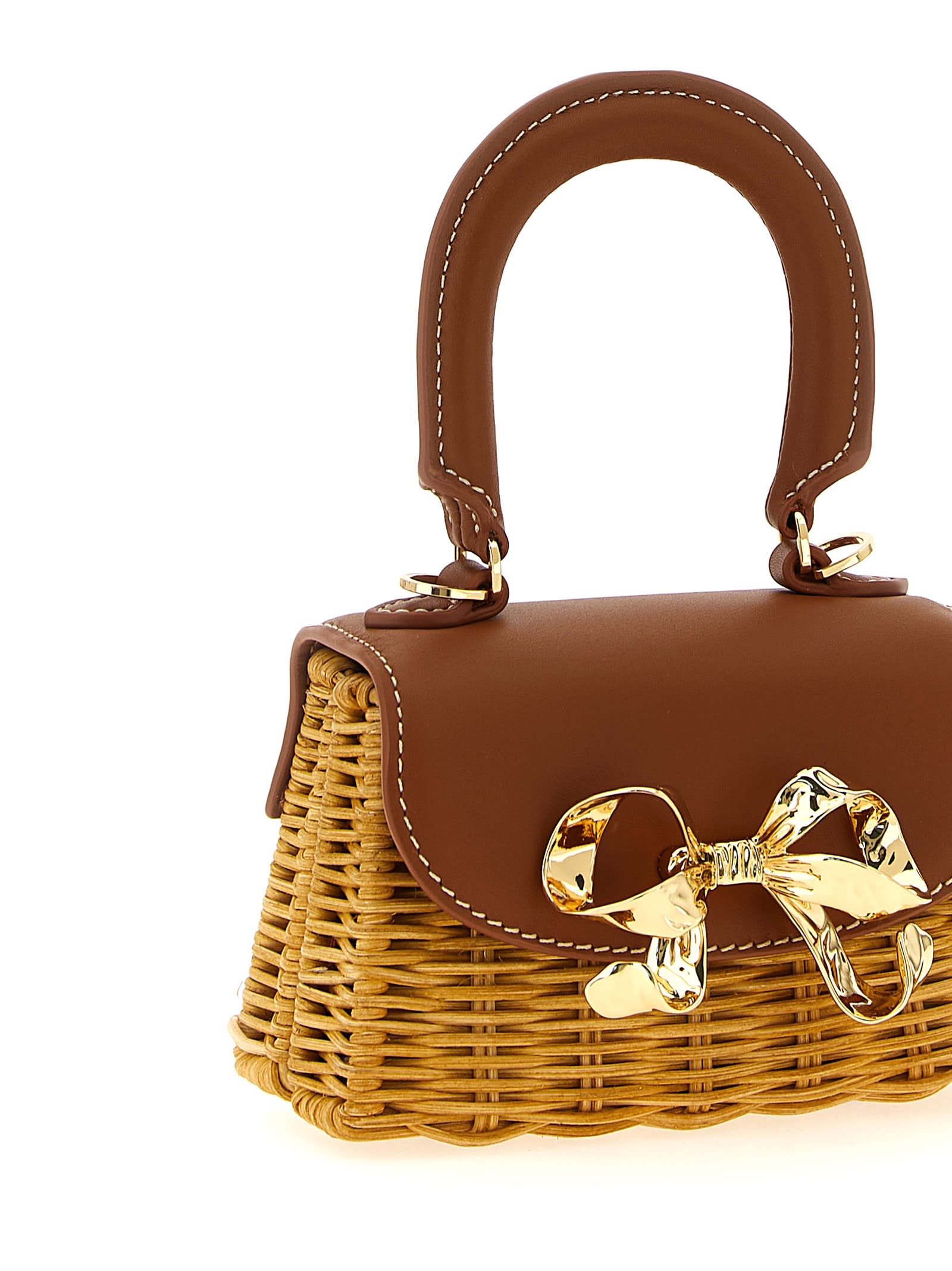 Self-portrait Rattan Micro Bow Handbag In Brown