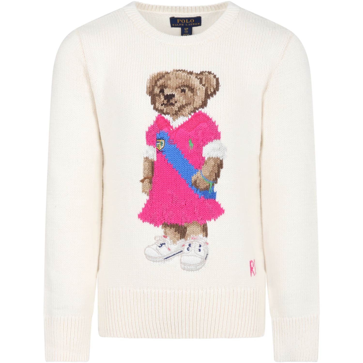Ralph Lauren Ivory Sweater For Girl With Bear