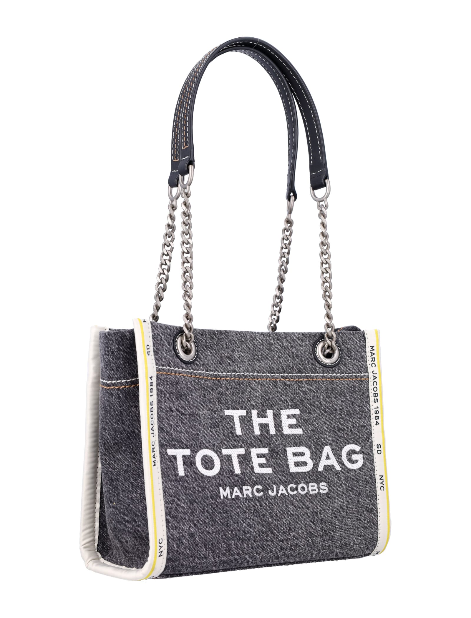 Shop Marc Jacobs The Denim Chain Small Tote Bag In Black Wash