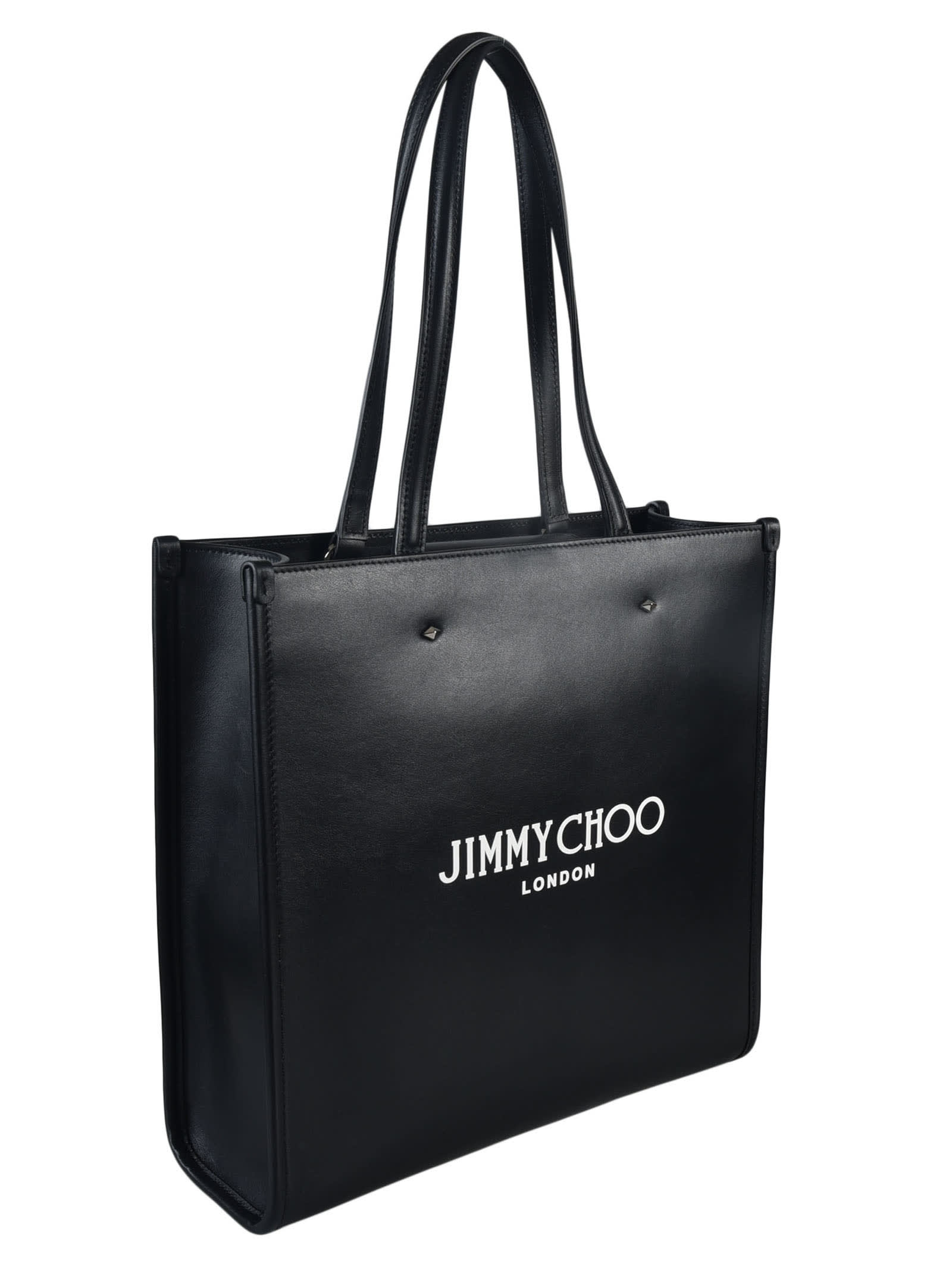 Shop Jimmy Choo Logo Printed Tote In Black/white/silver
