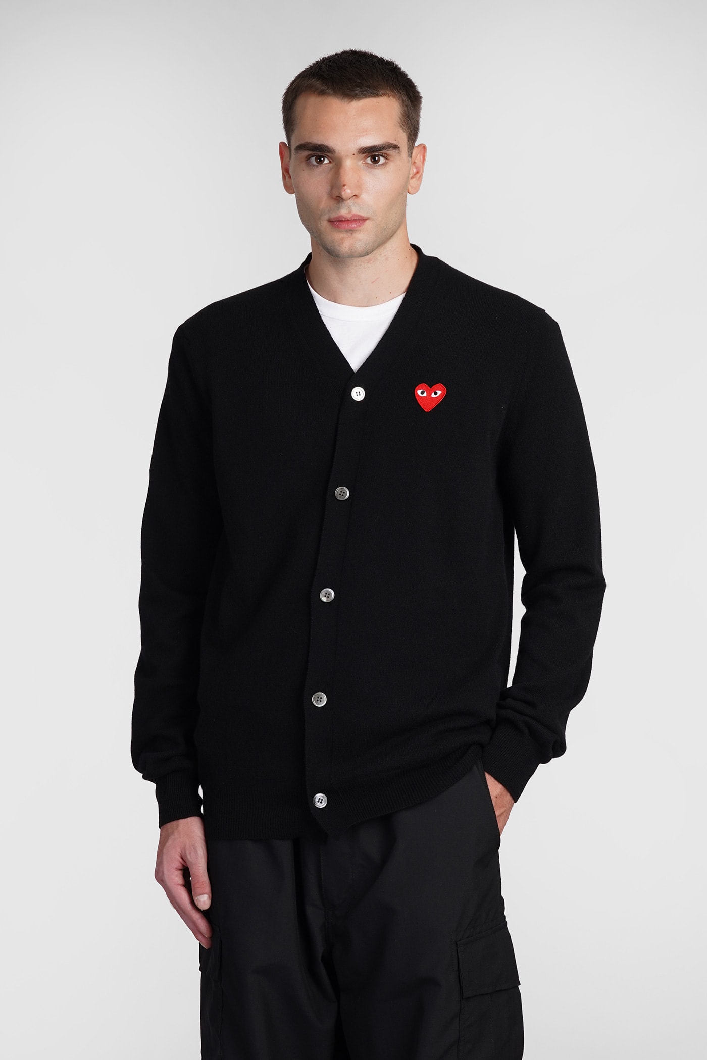 Shop Comme Des Garçons Play Cardigan In Black Wool