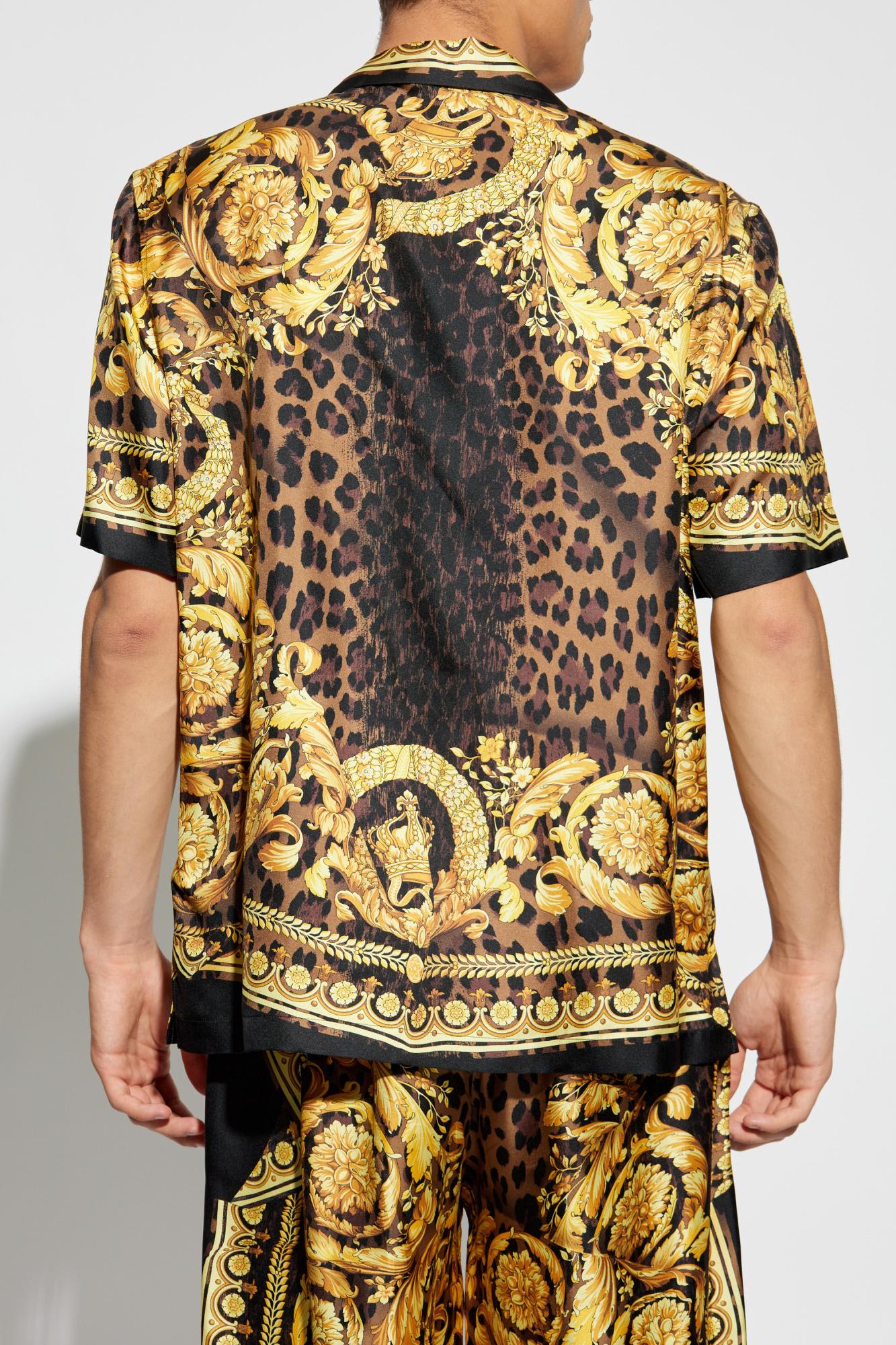 Shop Versace Shirt With Print In Nero E Oro