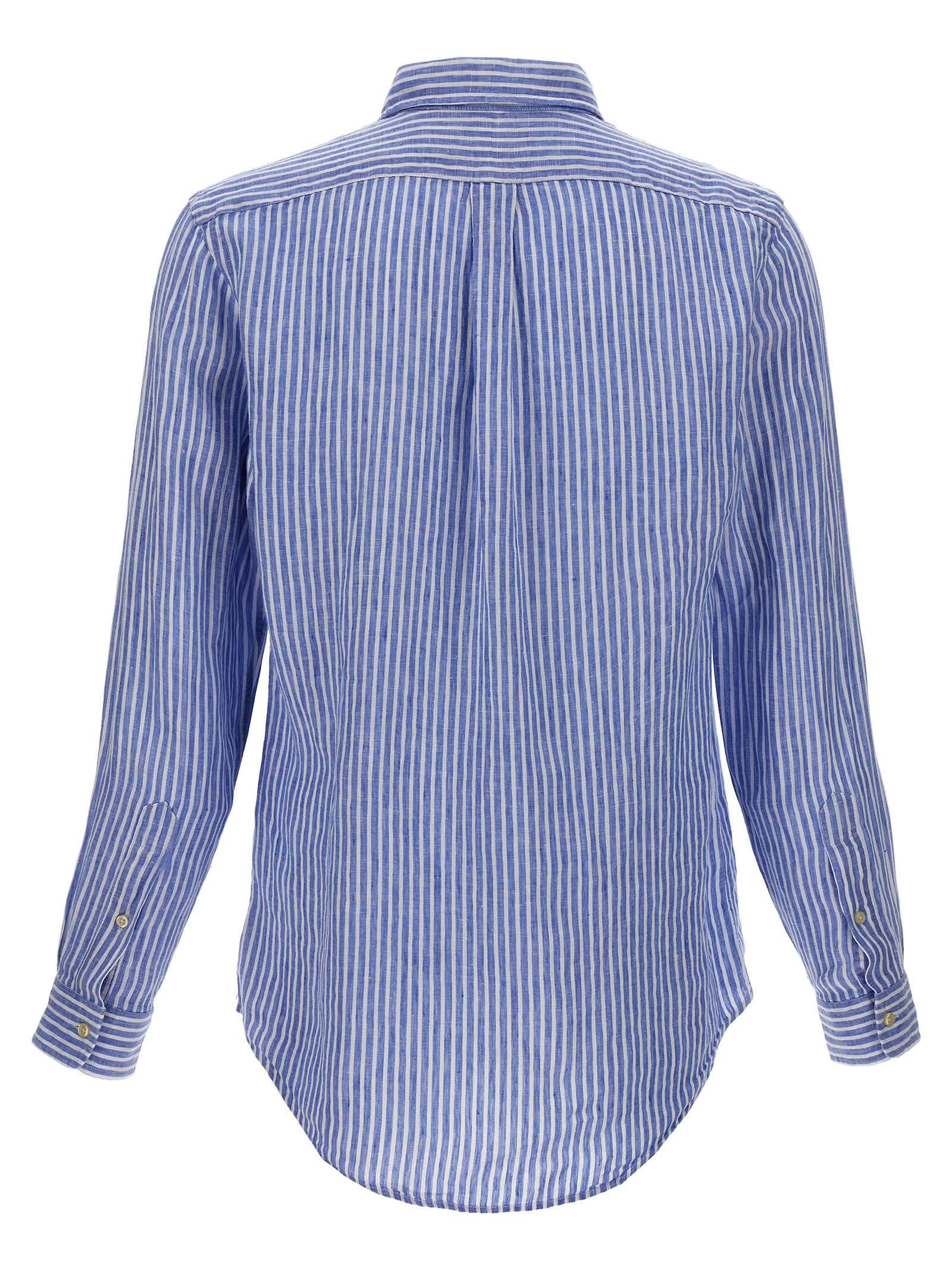 Shop Polo Ralph Lauren Logo Embroidery Striped Shirt In Light Blue
