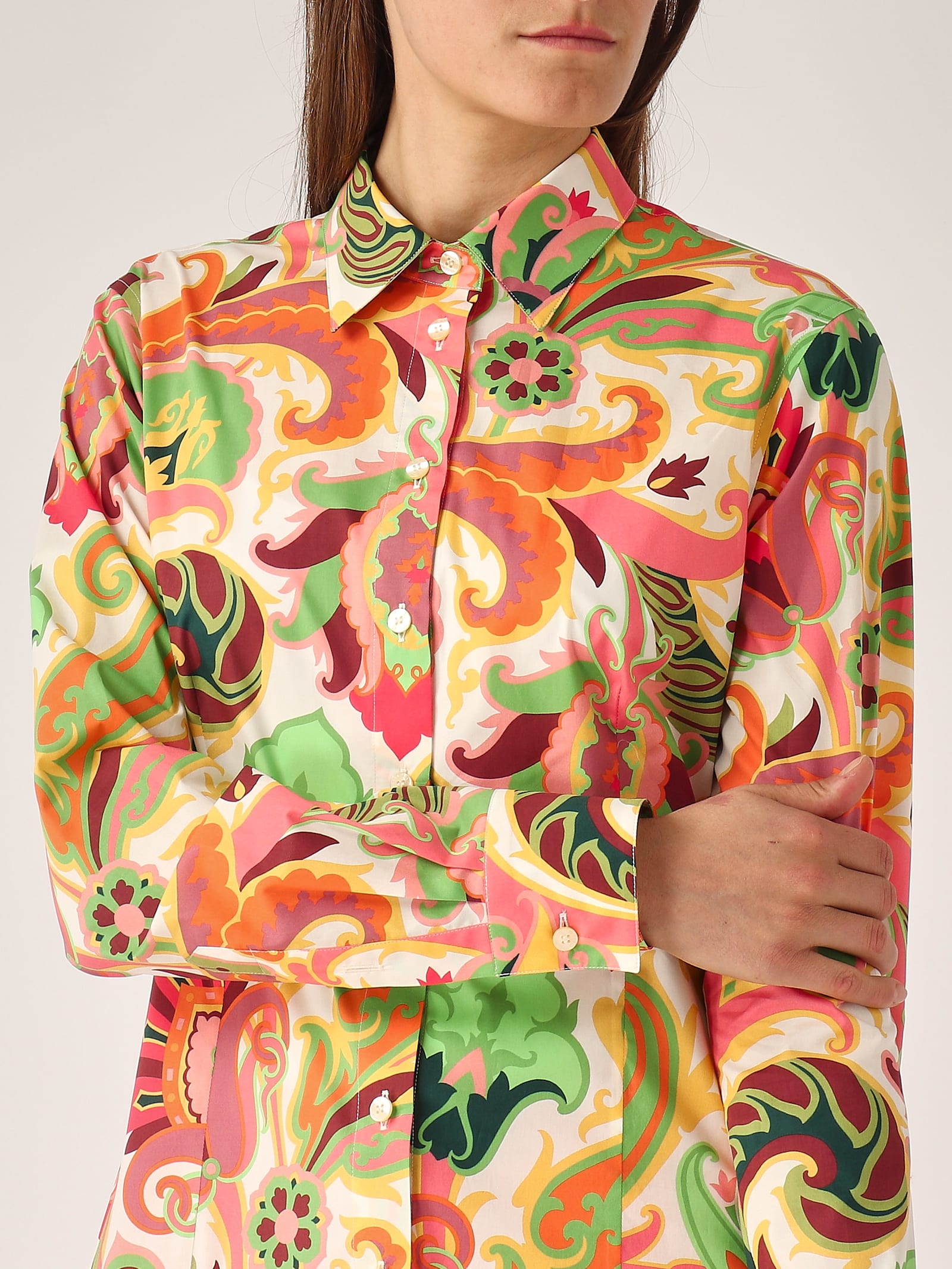Etro Cotton Shirt In Rosa-verde