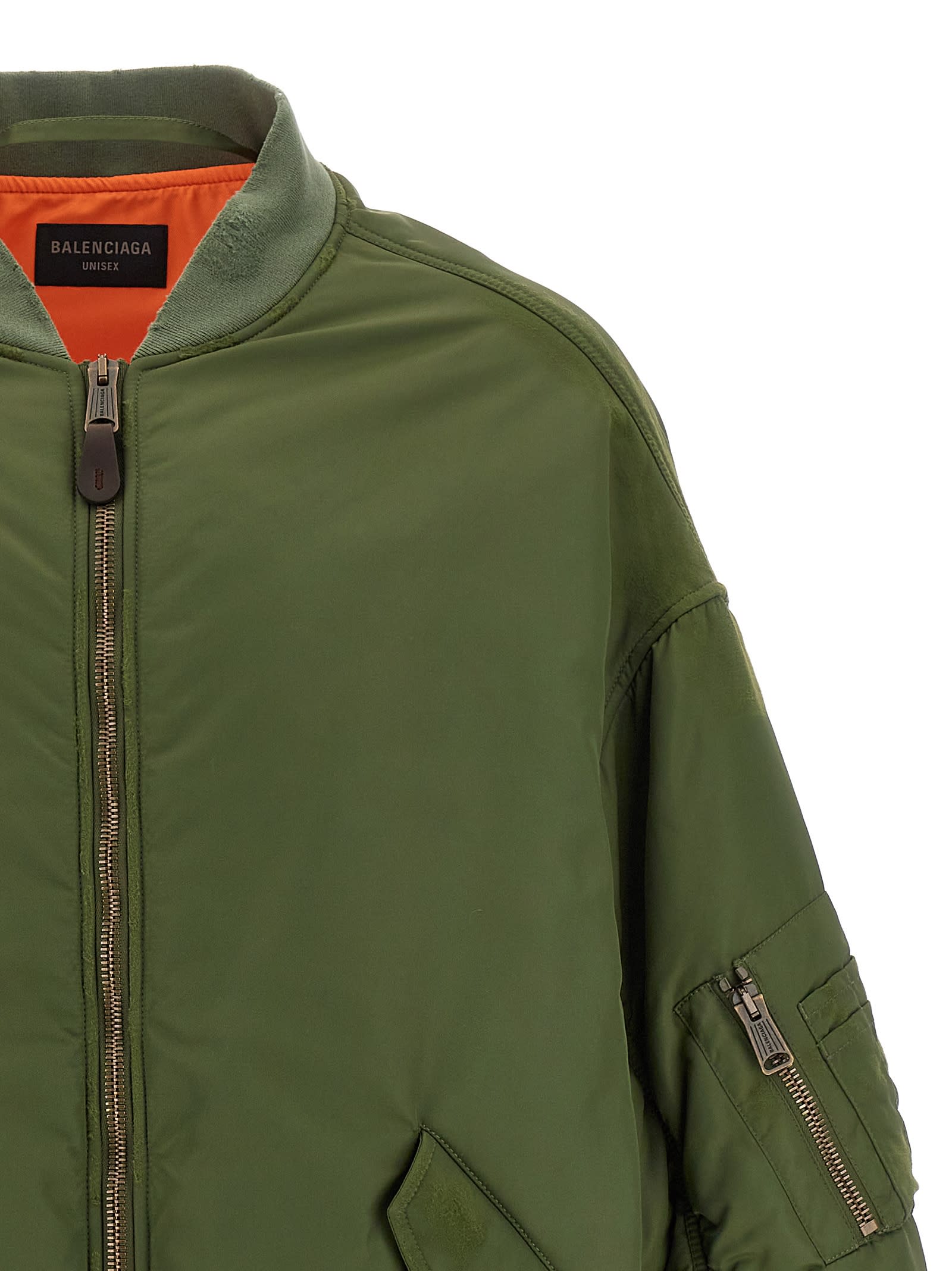 Shop Balenciaga Off Shoulder Bomber Jacket In Green