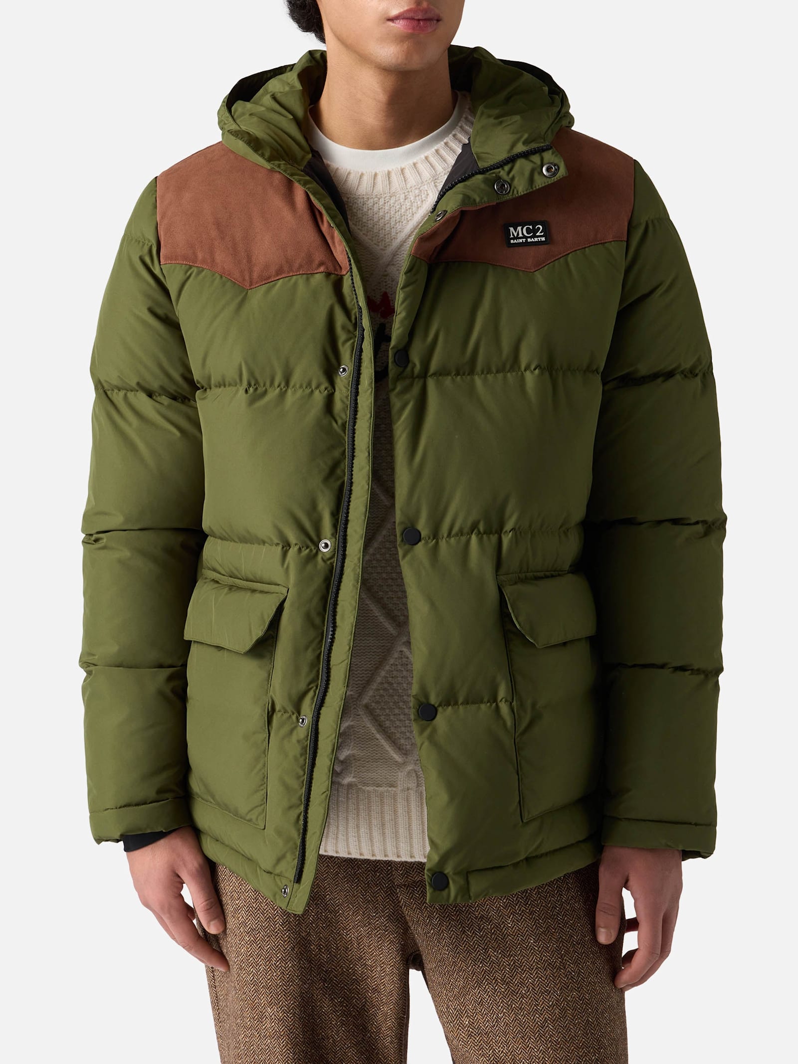 MC2 Saint Barth Man Military Green Hooded Down Jacket Baxter