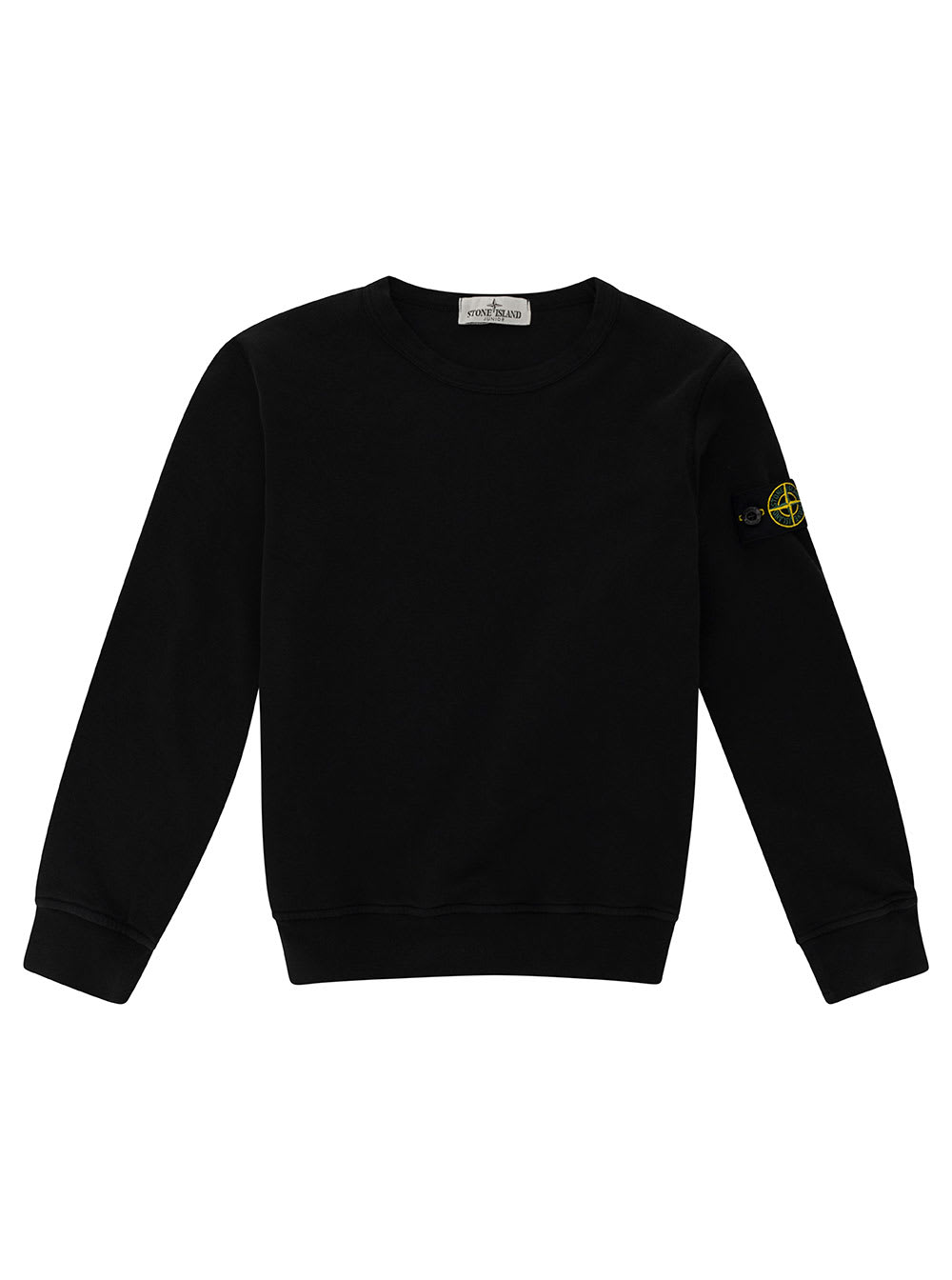 STONE ISLAND BLACK CREWNECK SWEATSHIRT WITH LOGO PATCH IN COTTON BOY