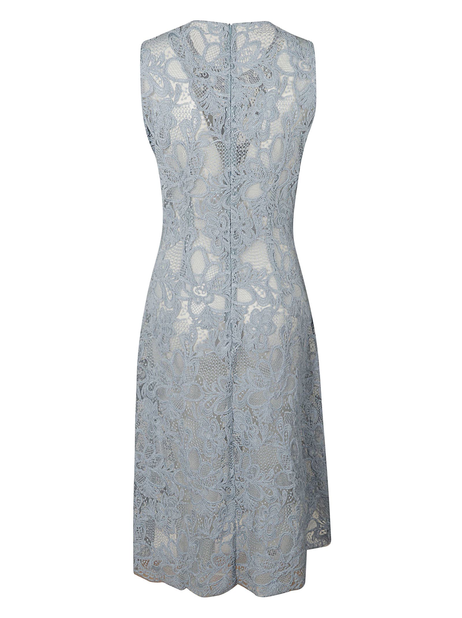 Shop Ermanno Scervino Rear Zip Perforated Floral Sleeveless Dress In Azzure
