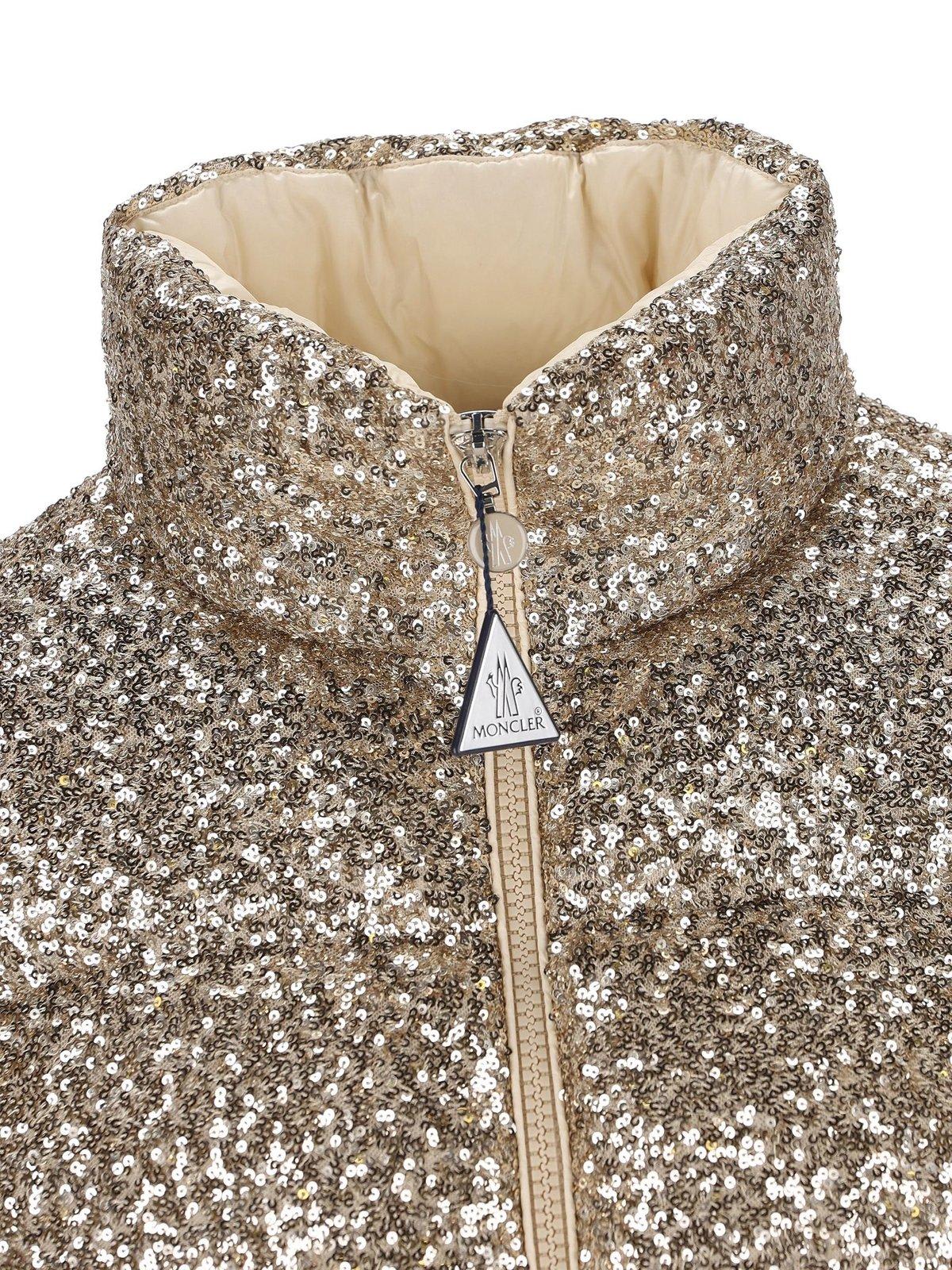 MONCLER SEQUINNED ZIP-UP PUFFER JACKET