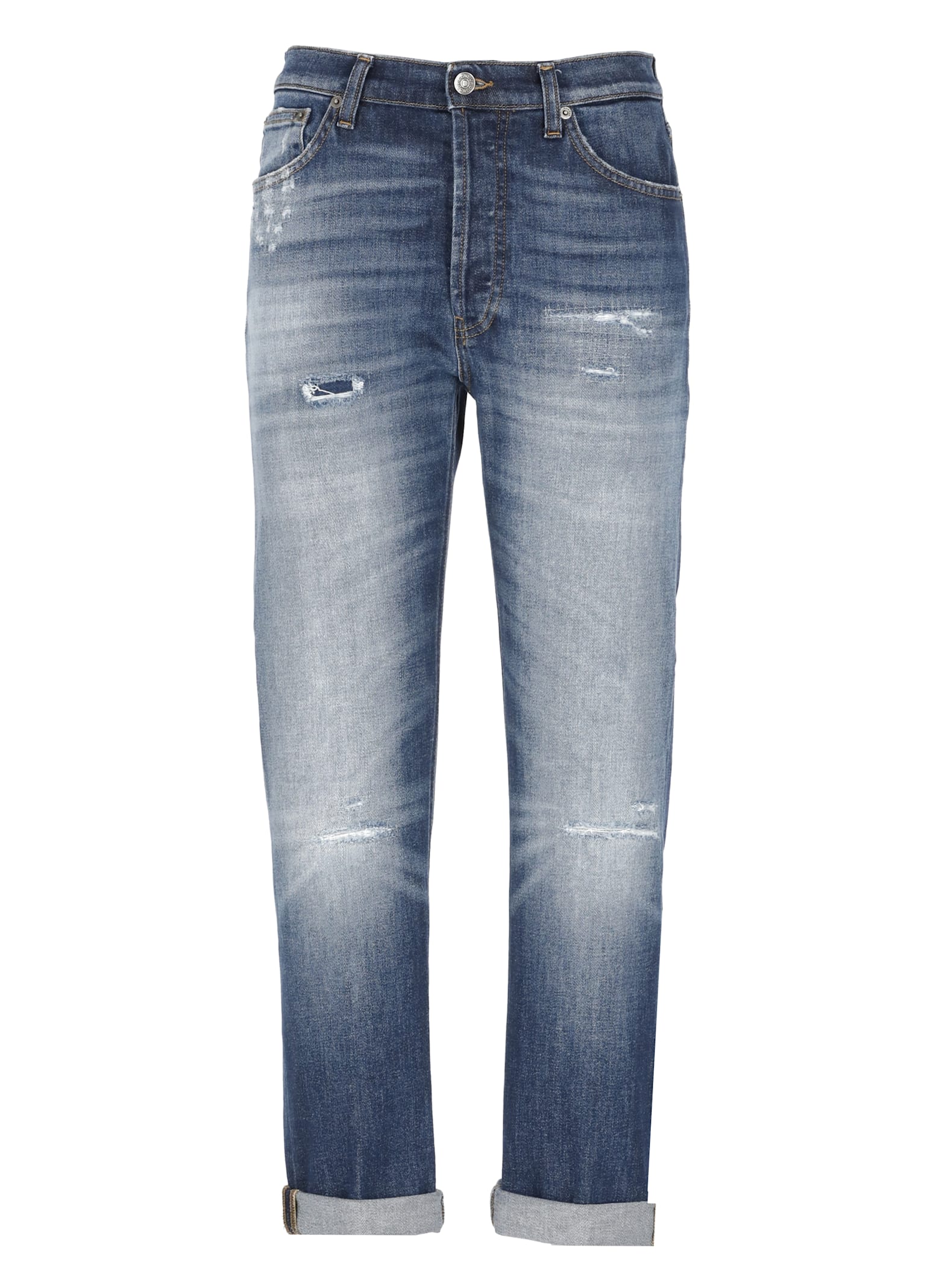Dondup Regular Fit Jeans With Rolled Cuffs In Blue