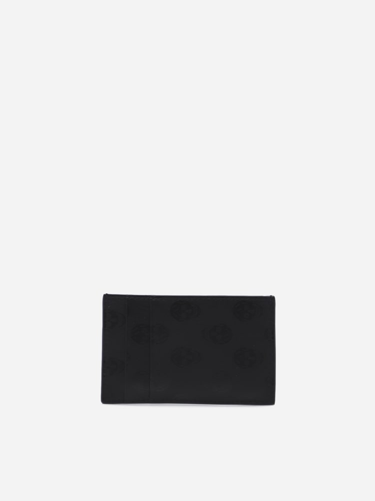 Shop Alexander Mcqueen Leather Card Holder With Iconic Biker Skull Print In Black