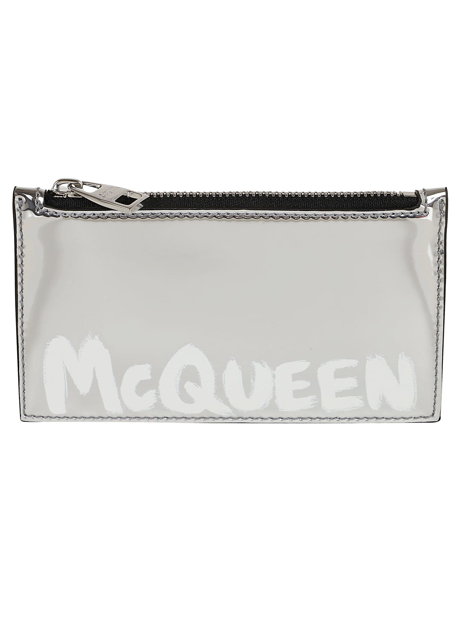 Shop Alexander Mcqueen Zip Coin Card Holder In Silver