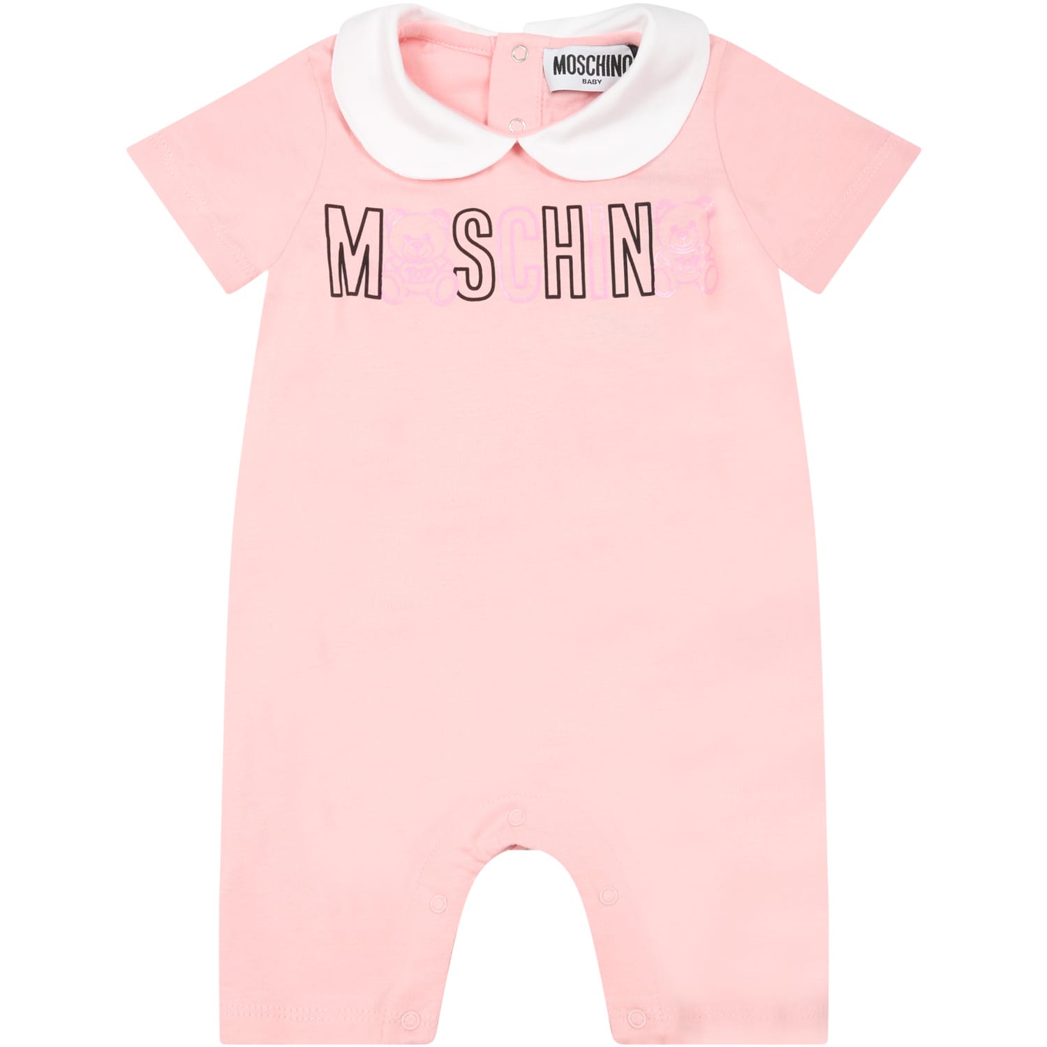Moschino Pink Romper For Baby Girl With Logo