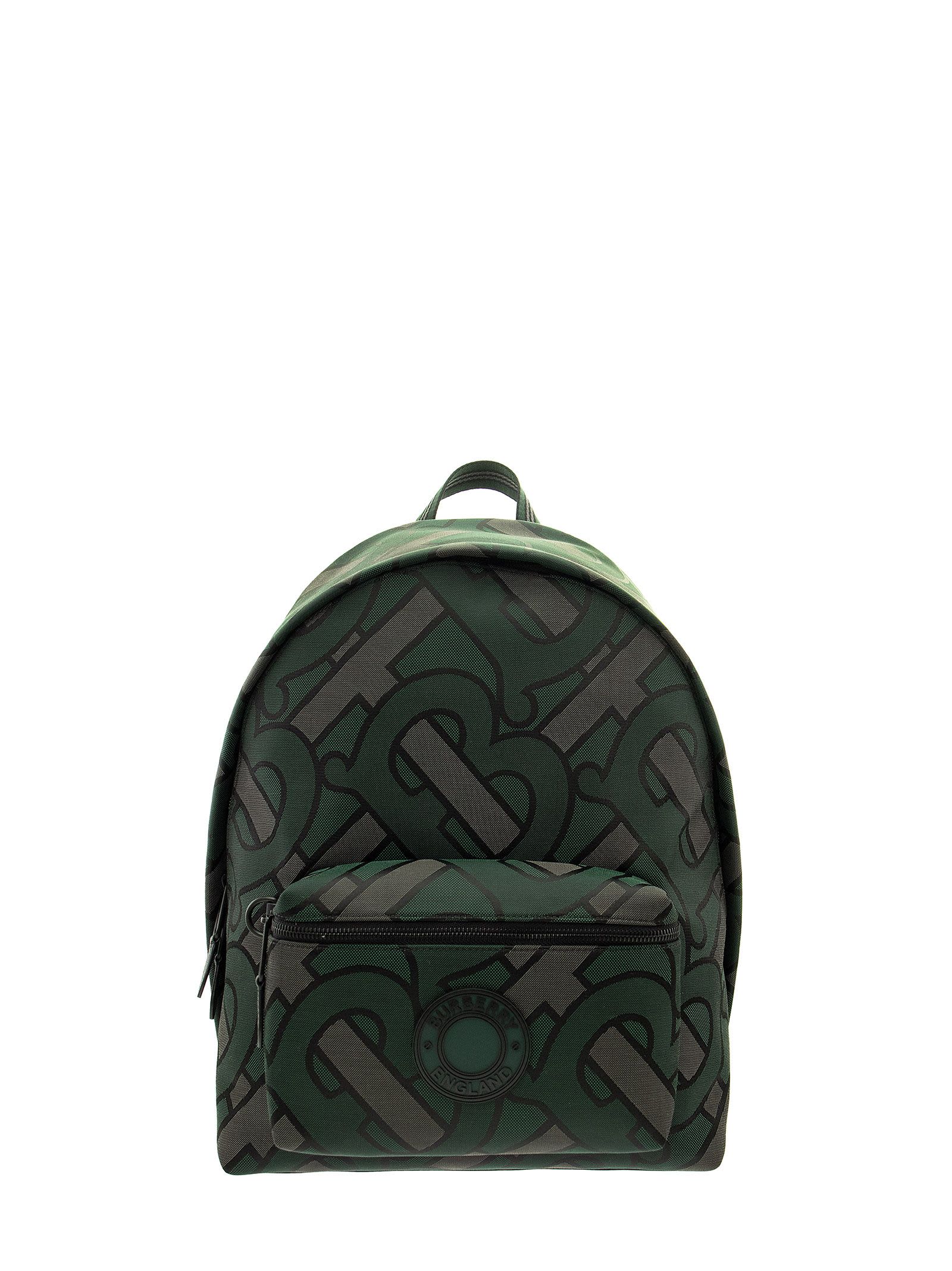 BURBERRY MONOGRAM RECYCLED POLYESTER JACQUARD BACKPACK JETT FOREST GREEN