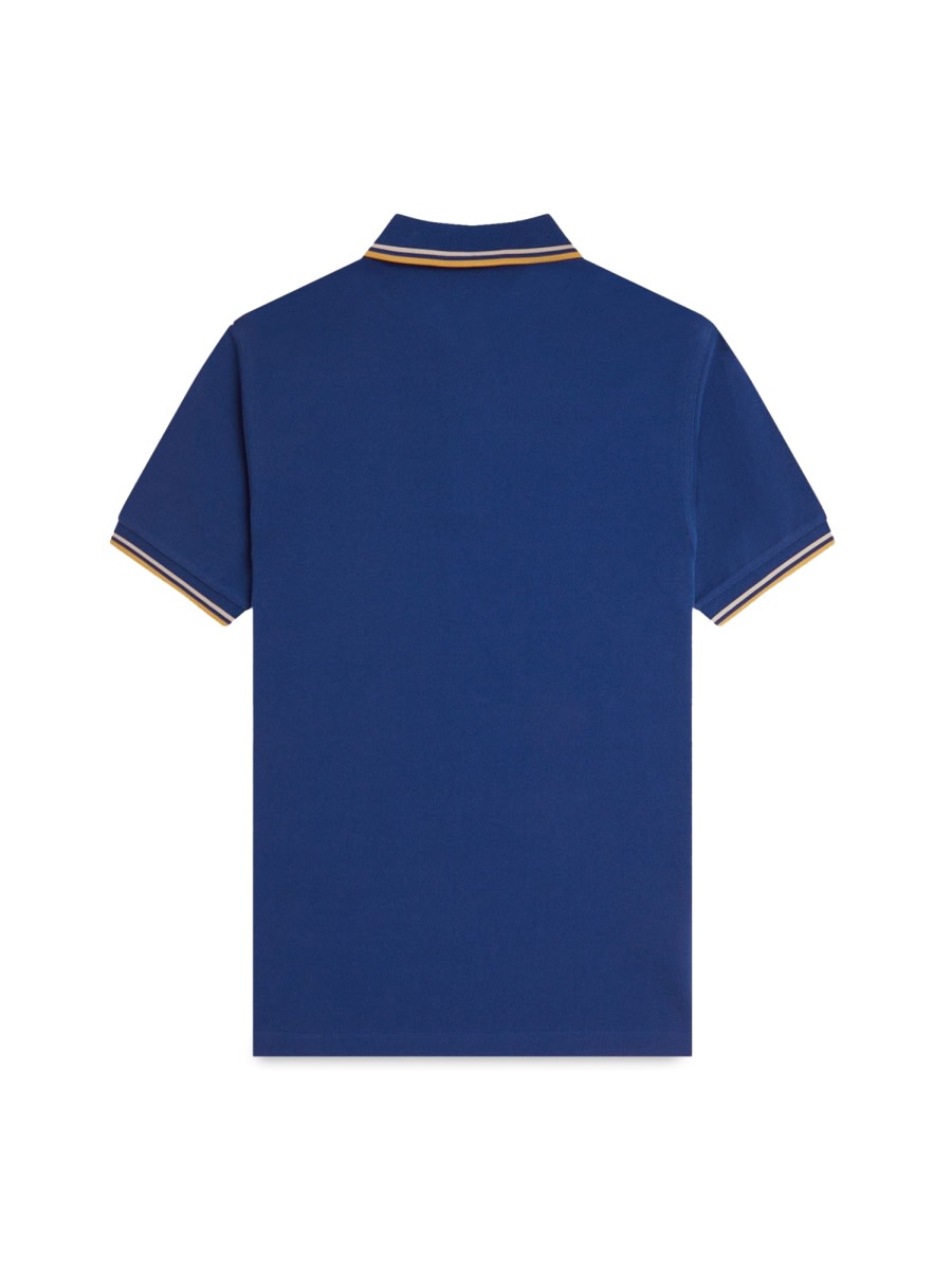Fred Perry Cotton Pique Polo Shirt With Double Stripe In Blue
