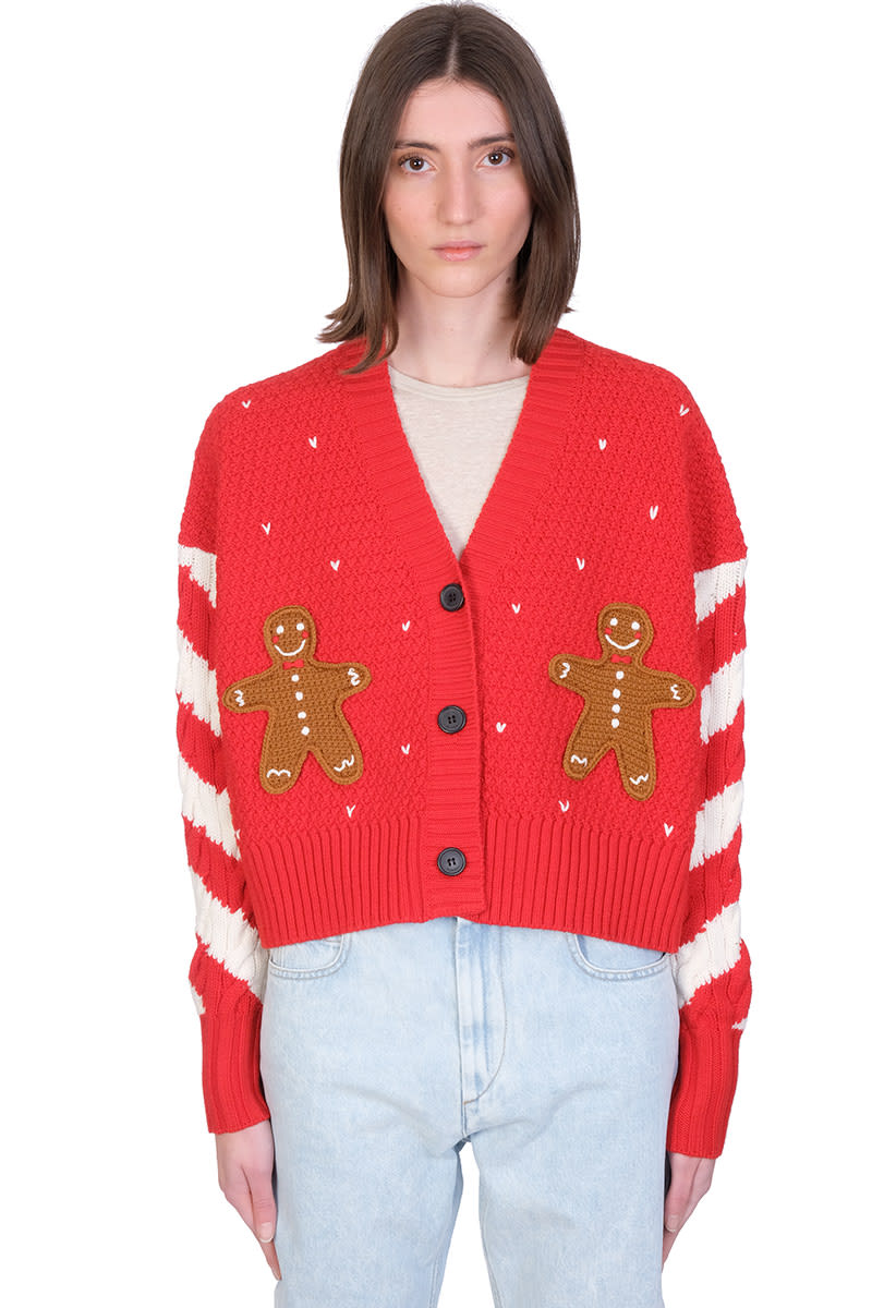 Alanui Candycane Cropped Cardigan In Red Wool