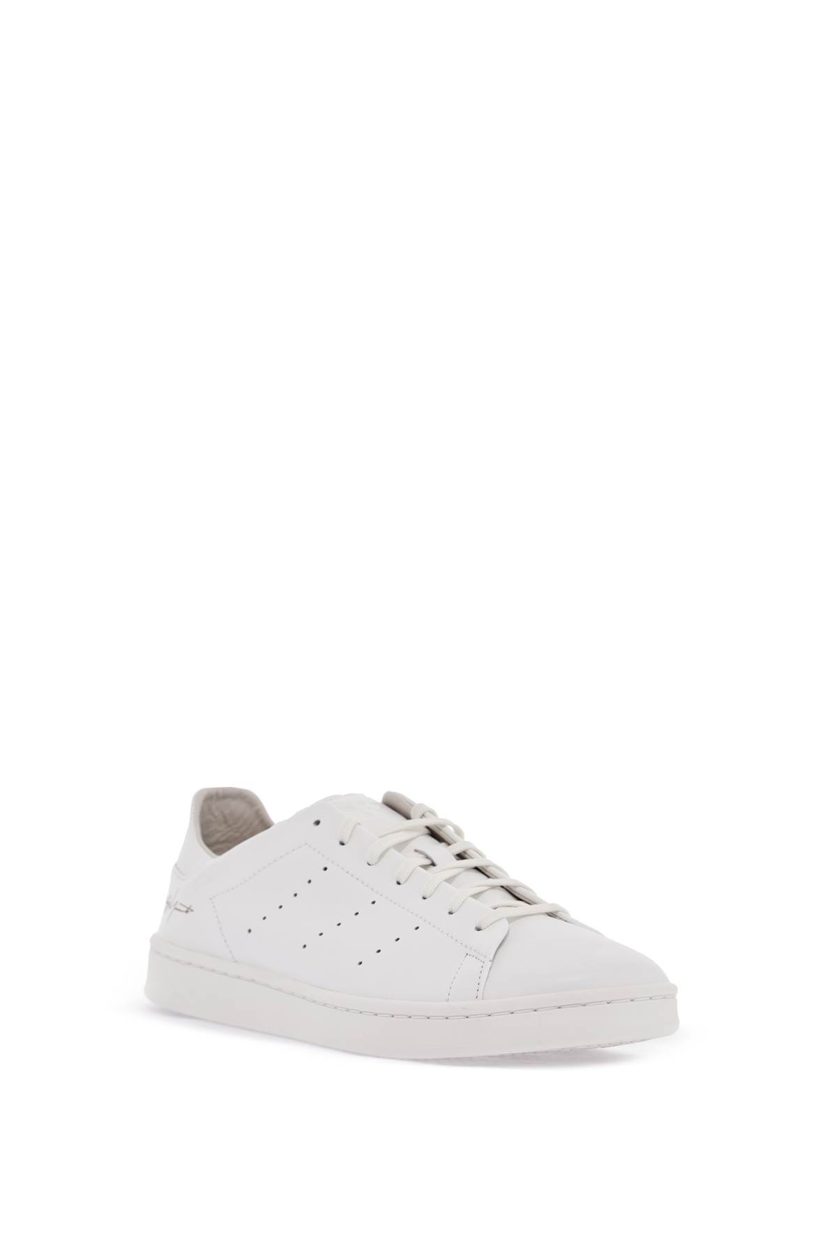 Y-3 White Leather Sneakers With Rounded Toe And Lace-up Closure In White