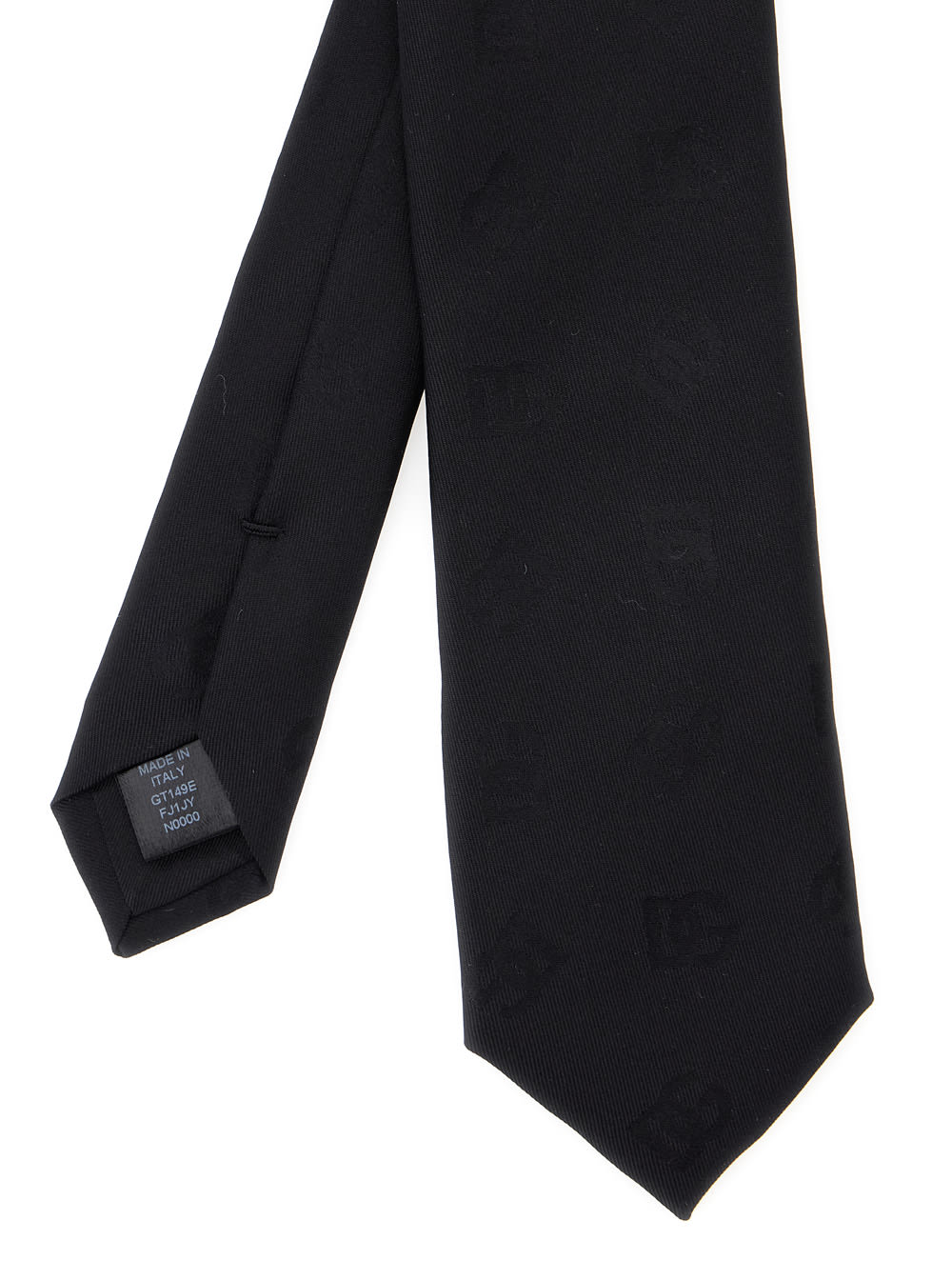 Dolce & Gabbana Black Tie With Tie Closure On The Rear And All-over Logo Embroidery In Silk Man In Black