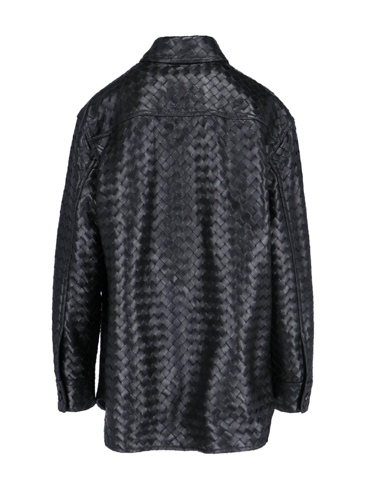 Bottega Veneta Black Shirt With All-over Woven Pattern In Leather Woman In Black