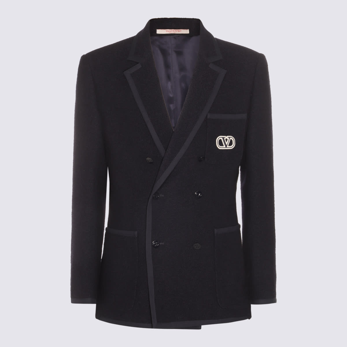 Shop Valentino Navy Wool Blazer In Blue