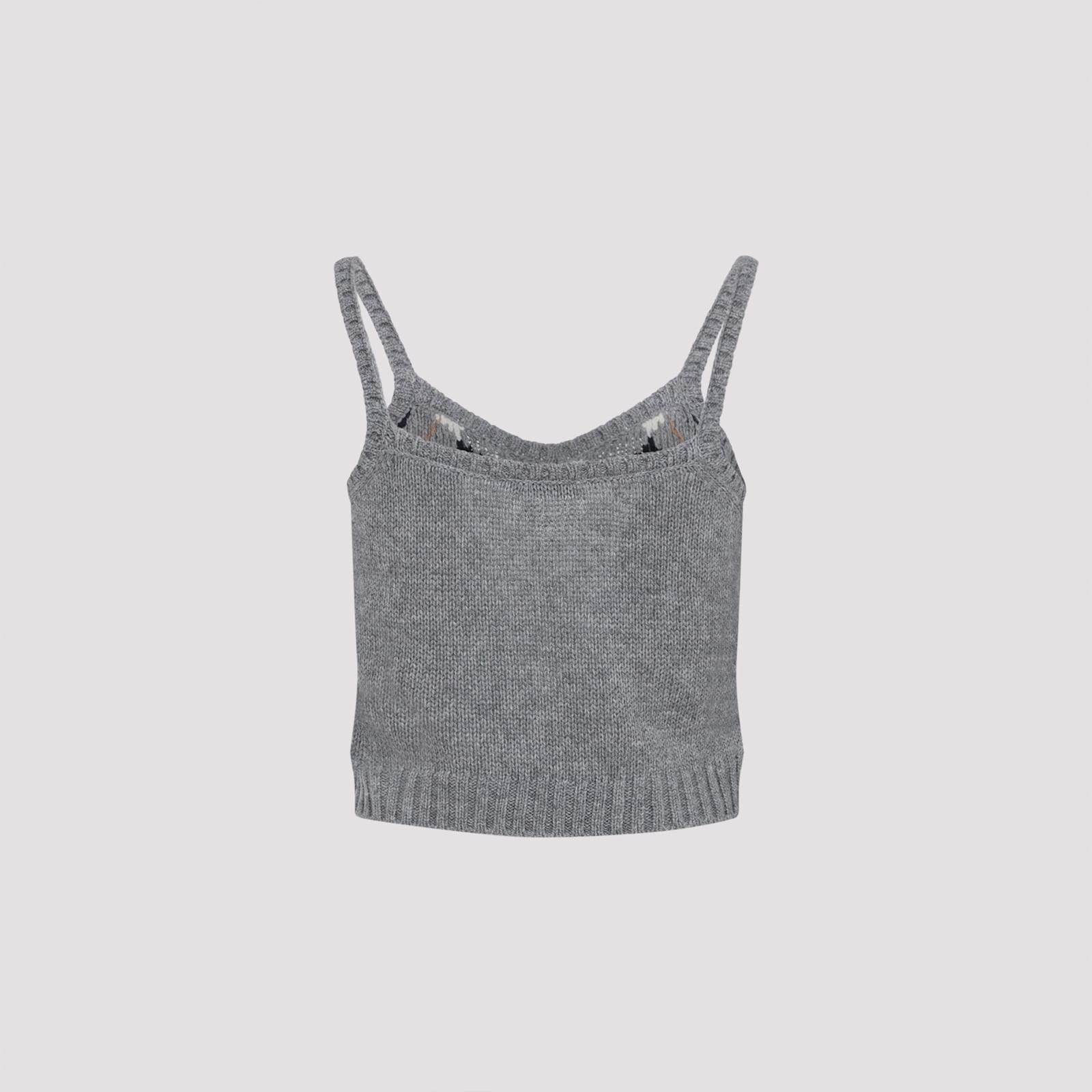 Prada Sleeveless Cropped Knit Argyle Tank Top In Gray