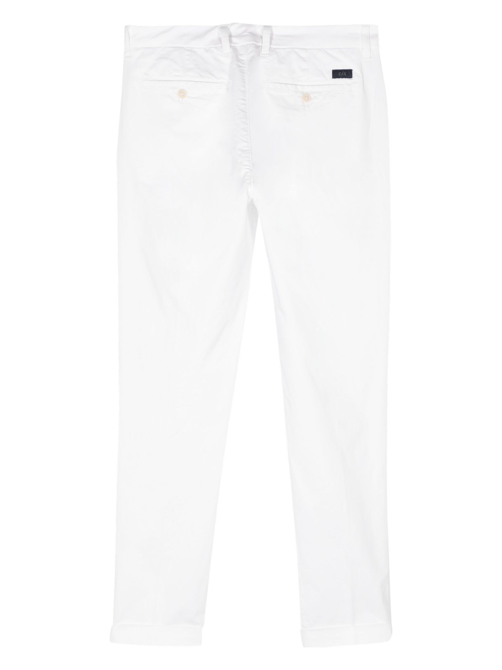 Shop Fay White Stretch-cotton Capri Trousers