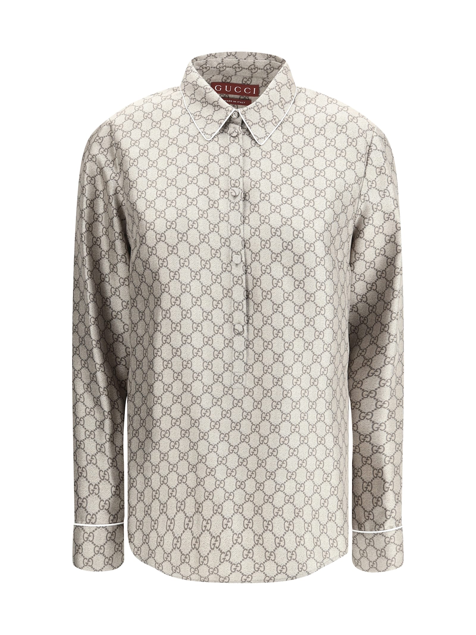 Gucci Gg Patterned Shirt In Camel/ebony/mc