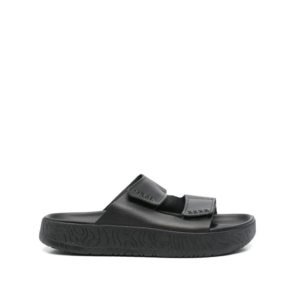 Veja Double Strap Leather Slippers In Black