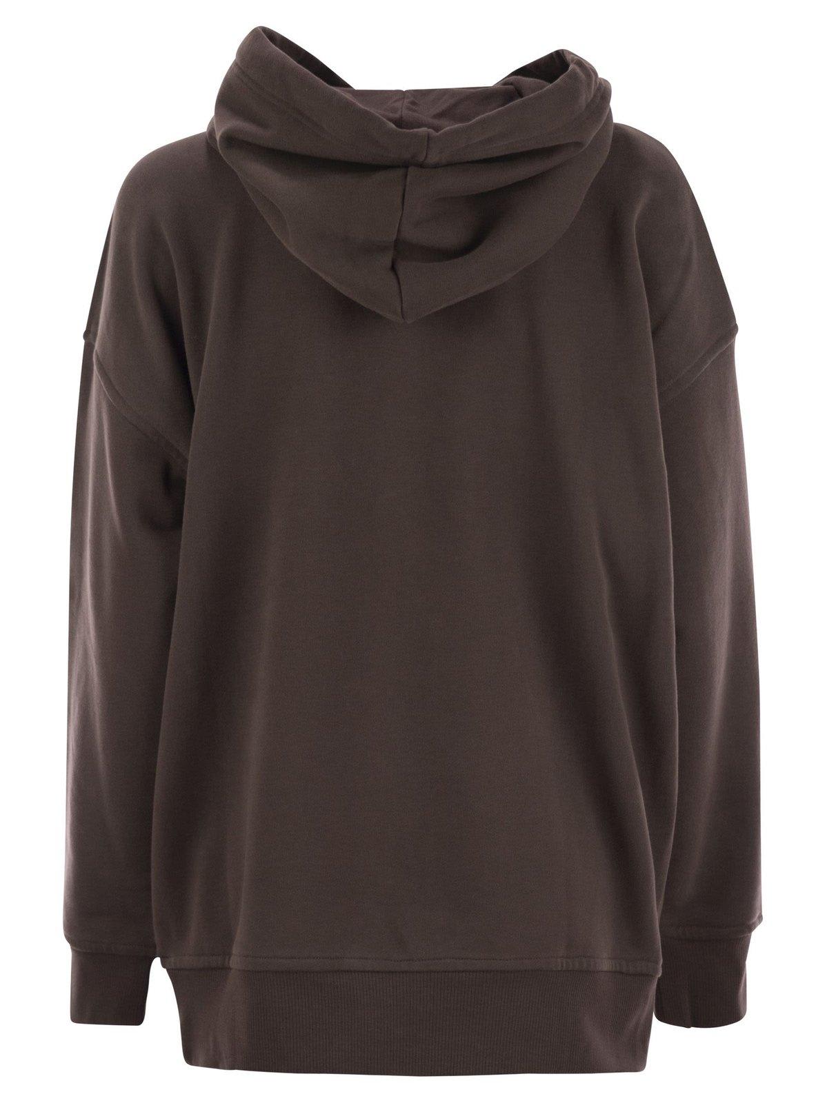 Shop Weekend Max Mara Drawstring Long-sleeved Hoodie In Brown