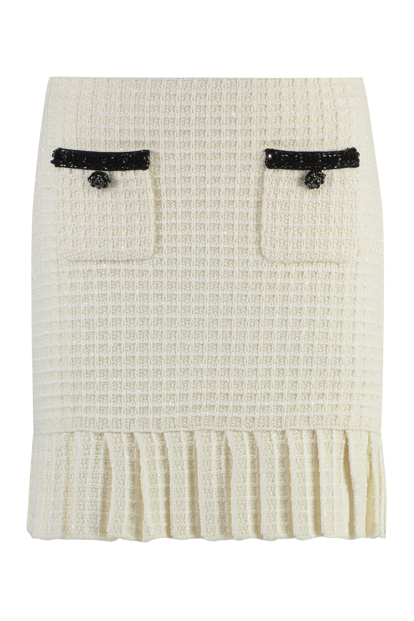 Shop Self-portrait Knitted Mini Skirt In Ivory