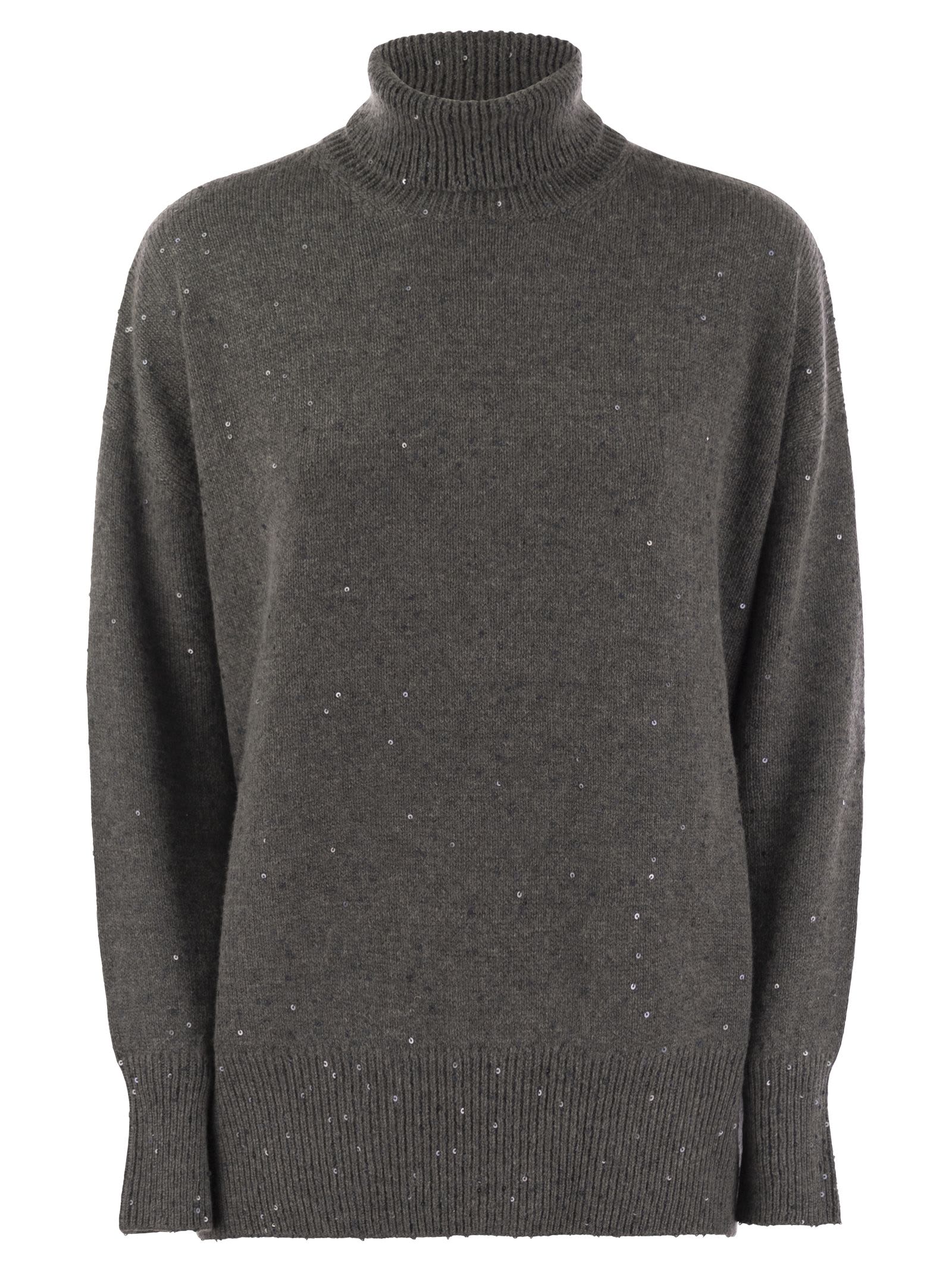 Brunello Cucinelli Sequin-embellished Roll-neck Jumper In Plum