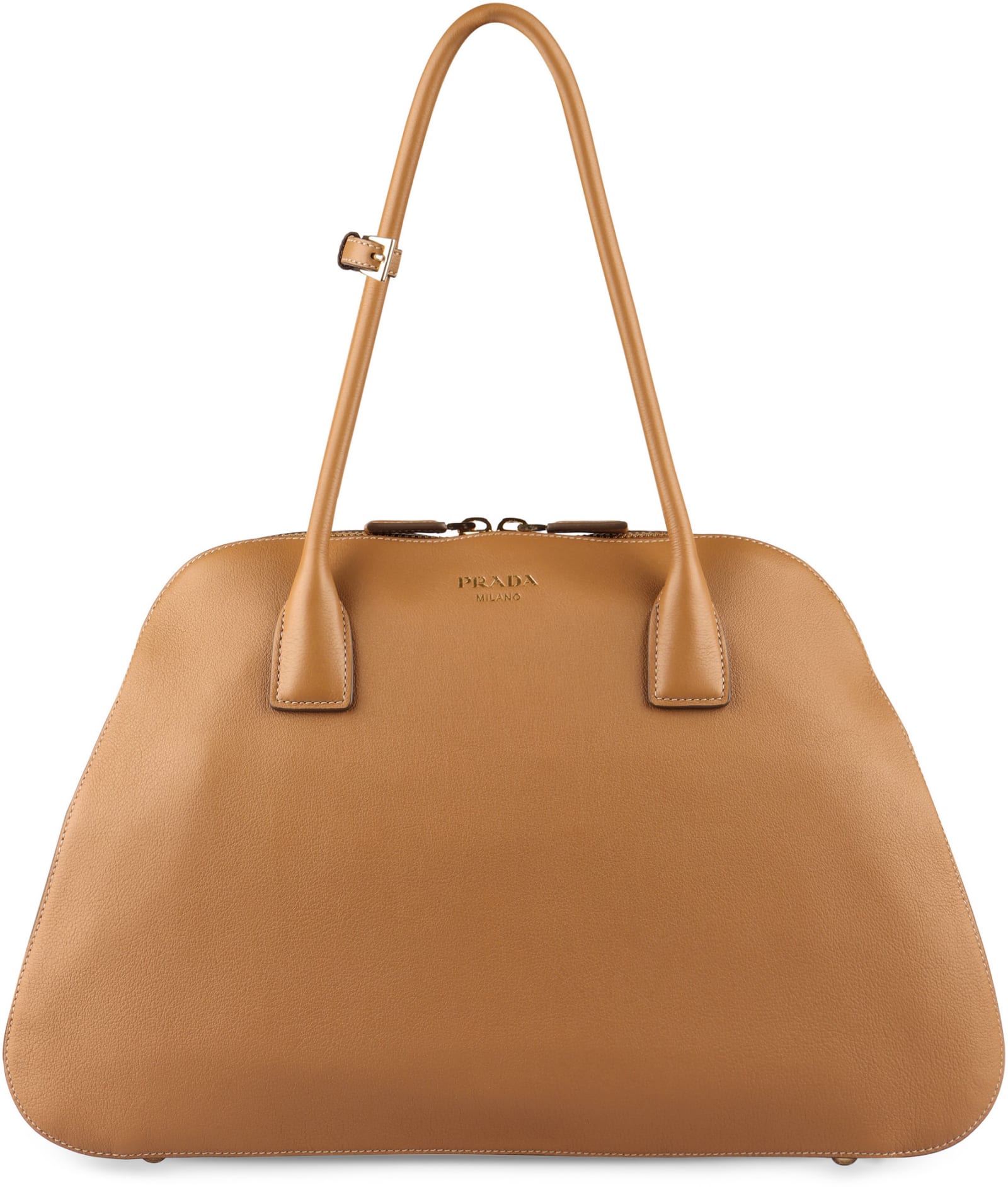 Shop Prada Medium Leather Tote In Camel