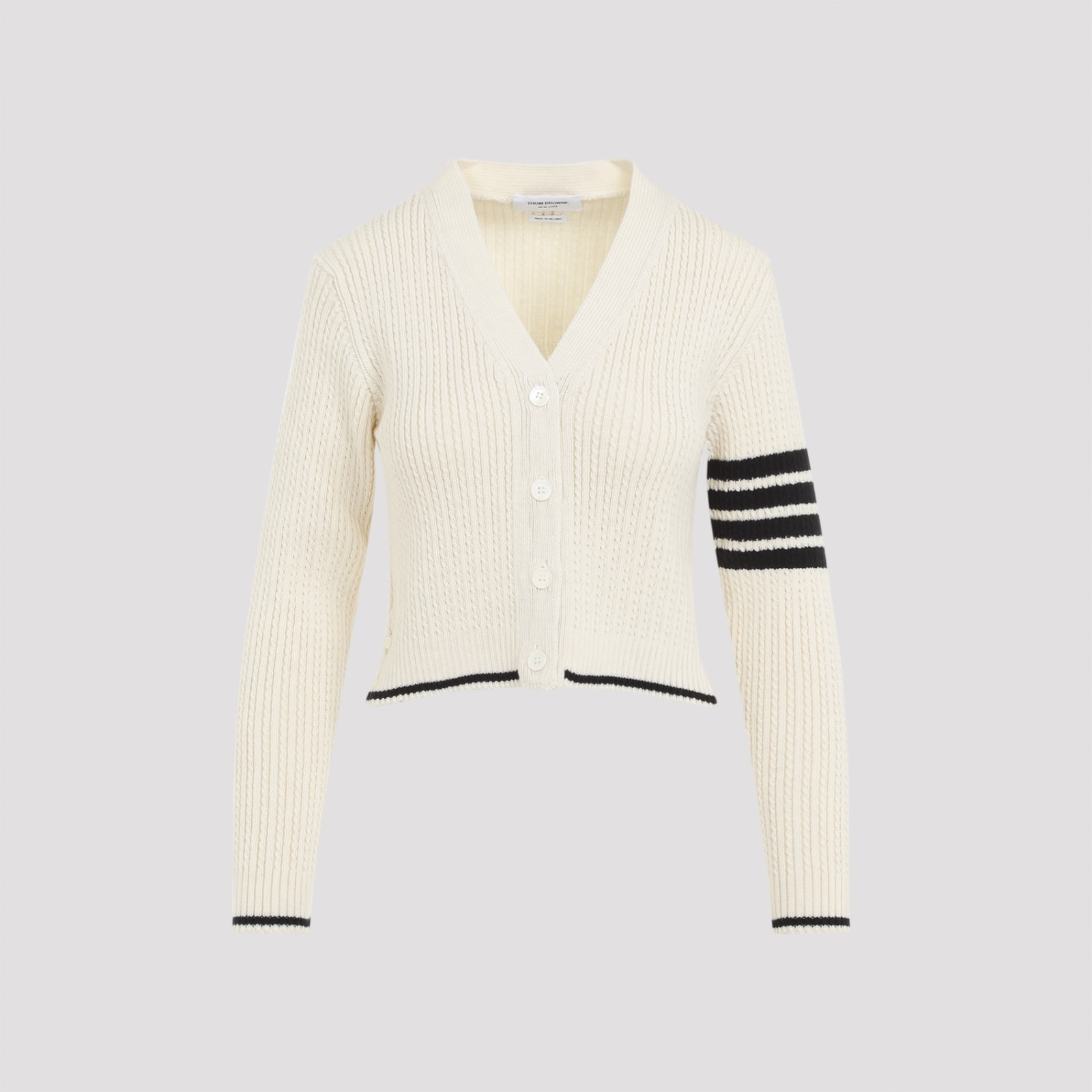 Shop Thom Browne Baby Cable Cropped V-neck Cardigan In White