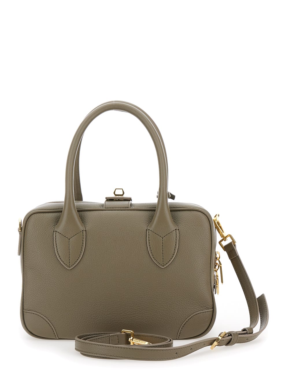 Shop Golden Goose Vita Beige Handbag With Laminated Logo In Hammered Leather Woman In Green