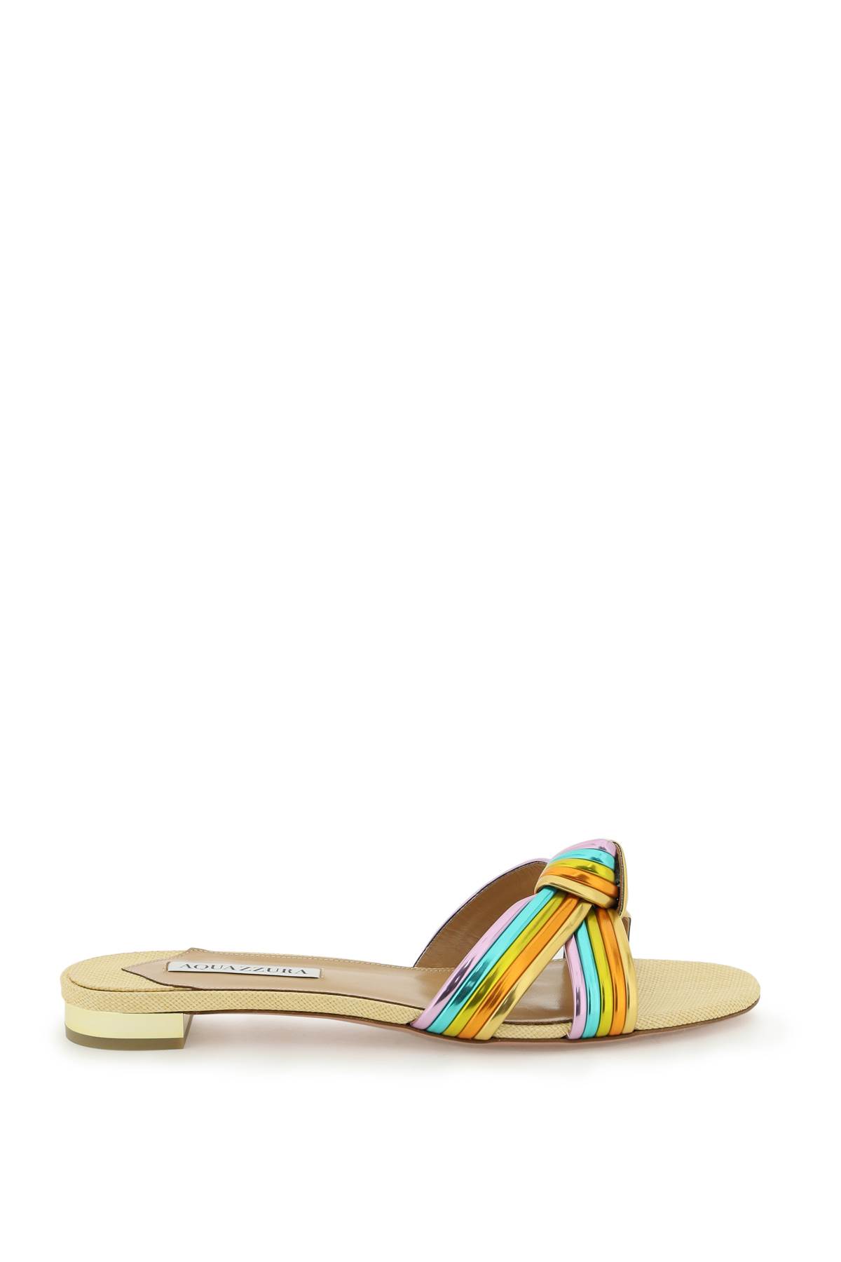 AQUAZZURA RAFFIA &AMP; LEATHER SLIDES